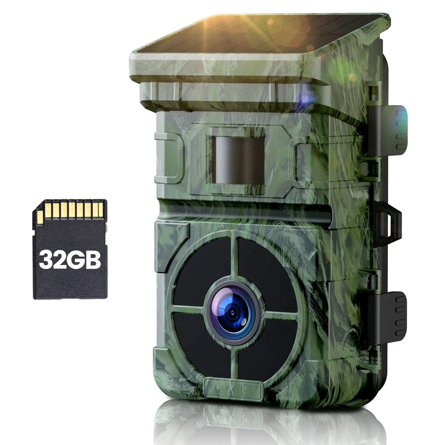 CAMPARK Solar Powered Trail Camera with SD Card 24MP 1080P 2500mAh Built-in Lithium Battery Rechargeable Game Wildlife Hunting Camera with Waterpoof IP66 Night Vision 0.1s Motion Activated-No WIFI