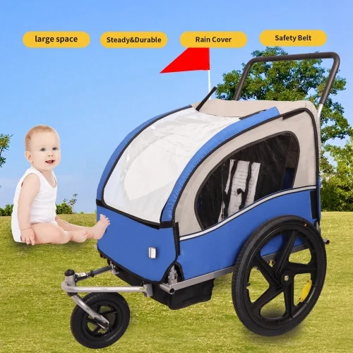 ACETEK 2-in-1 Double 2 Seat Bicycle Bike Trailer Jogger Stroller for Kids Children Foldable Collapsible w/Pivot Front Wheel