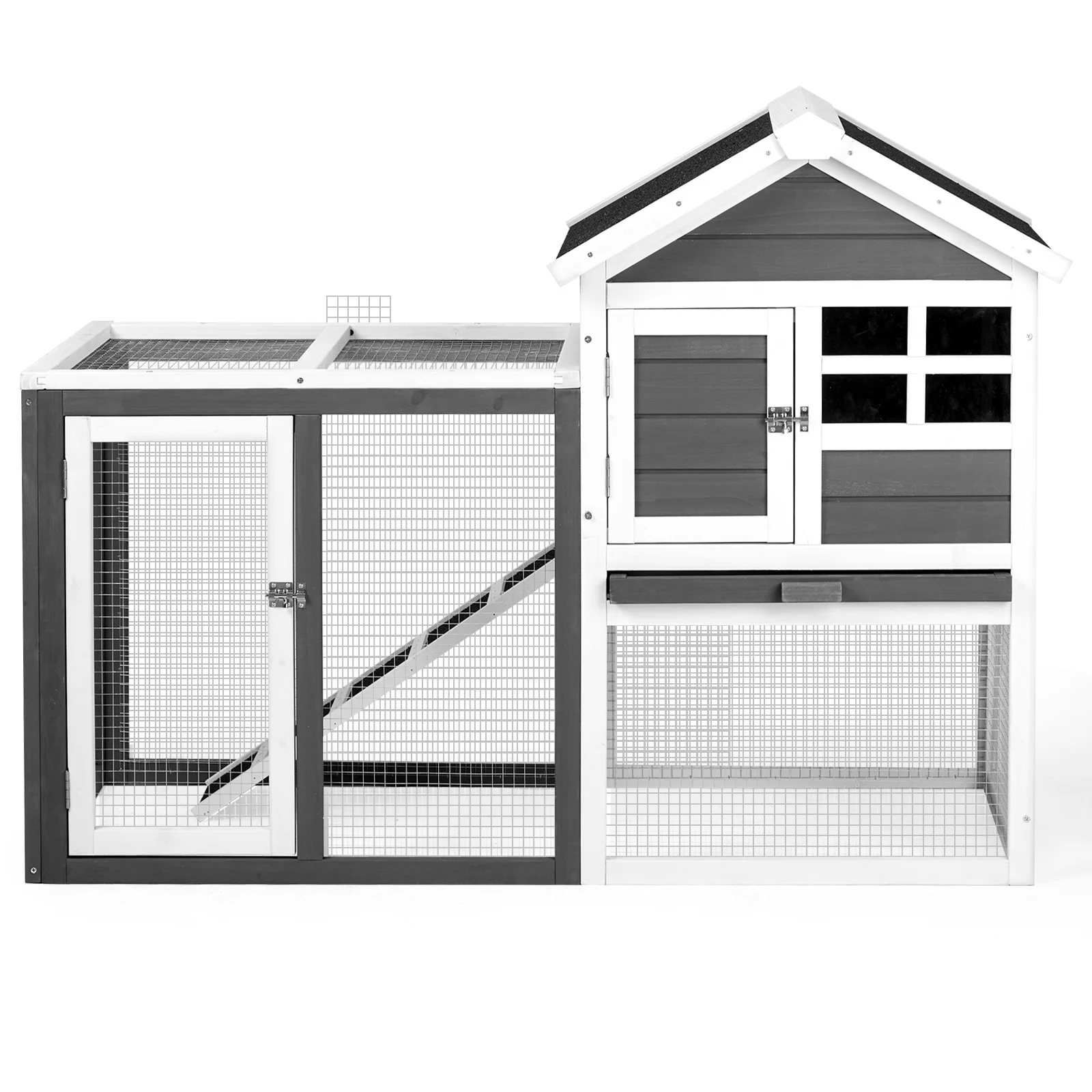 48“*24.8*35” House Model with Run Ladder Gray Fir Wooden Chicken Rabbit Cage with Removable Upper Tray