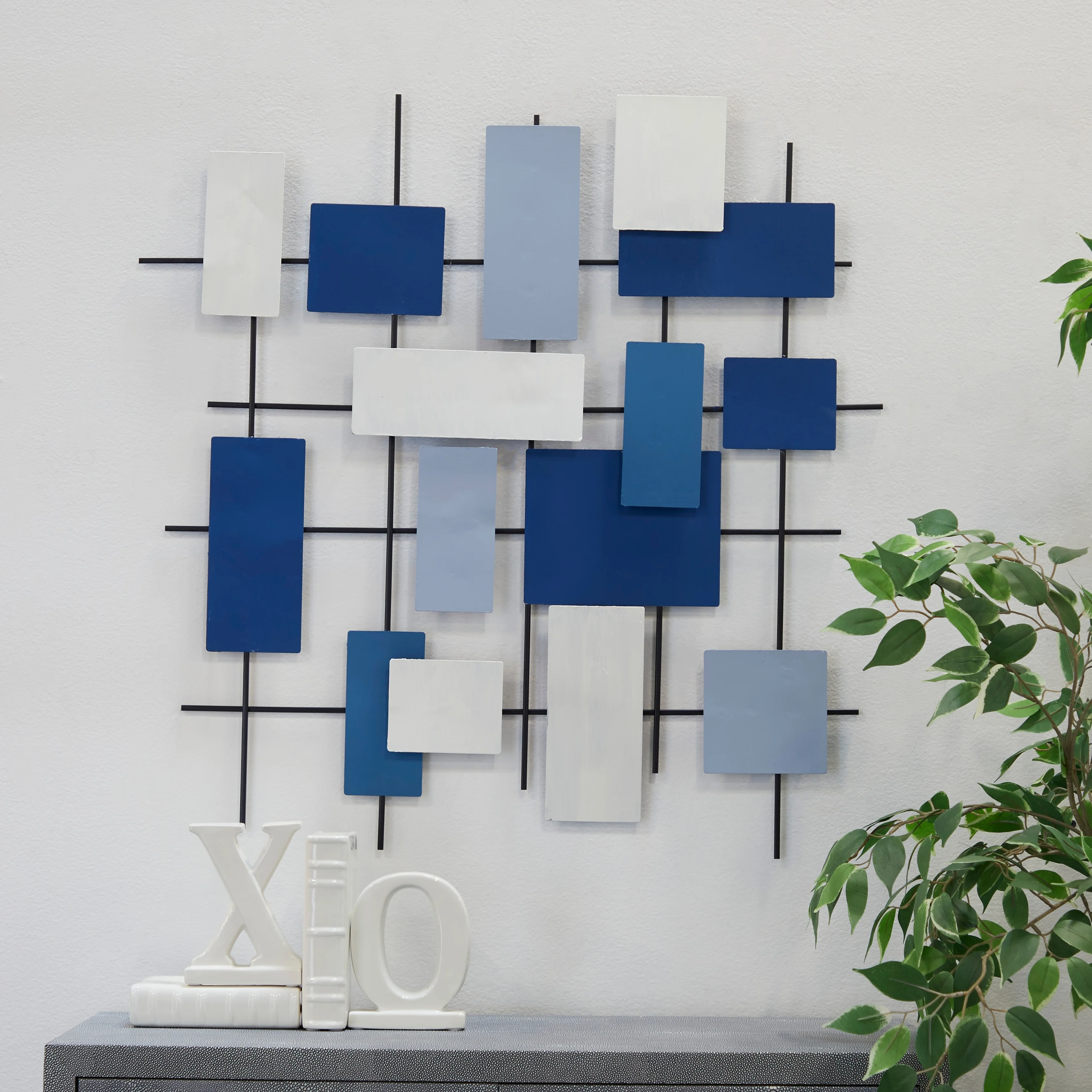 CosmoLiving by Cosmopolitan  Blue Metal Overlapping Geometric Wall Decor Blue - 43