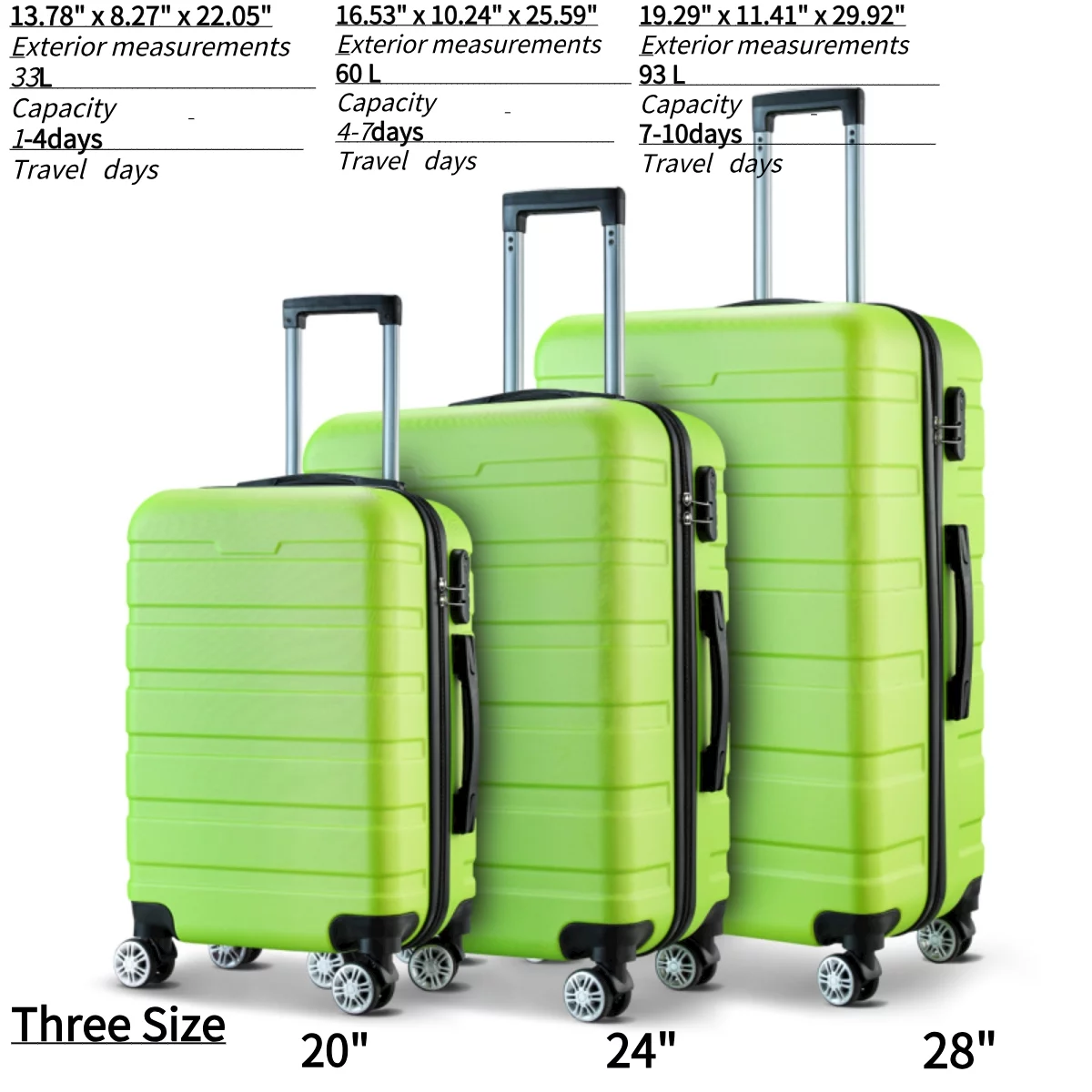 Fashion Luggage 3 Piece Set Suitcase Spinner Hardshell Lightweight