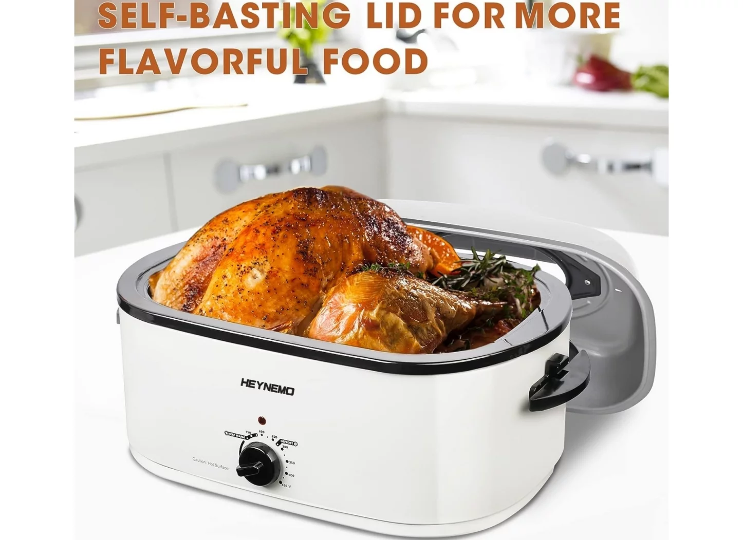 CozyHom 22 Quart Electric Roaster Oven Stainless Steel Turkey Roaster Pan with Removable Insert Pot, White
