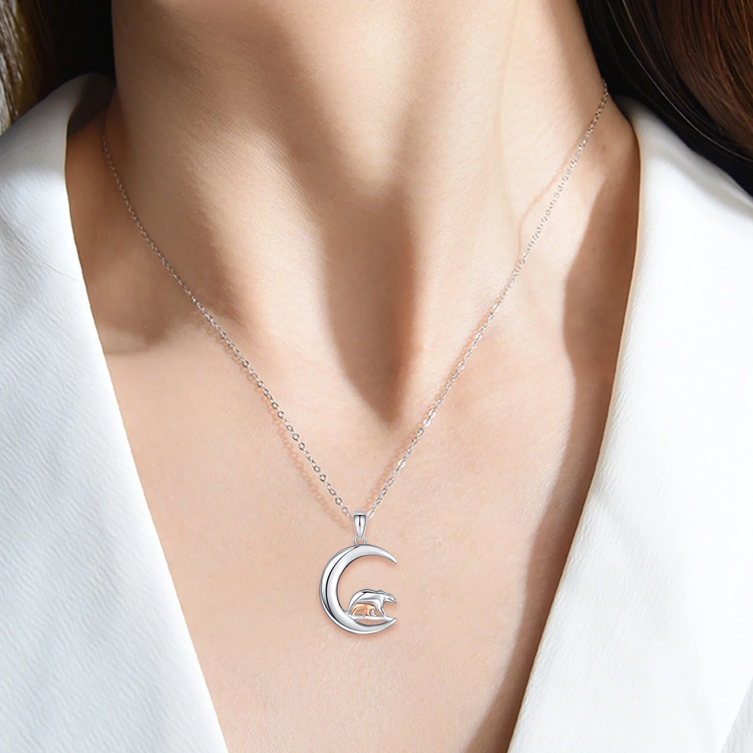 AOVEAO Mom Bear Necklace Mother Daughter Moon Pendant Necklaces Mother's Love Necklace for Kids 925 Sterling Silver Birthday Gifts Jewelry for Women Mom Daughter Wife