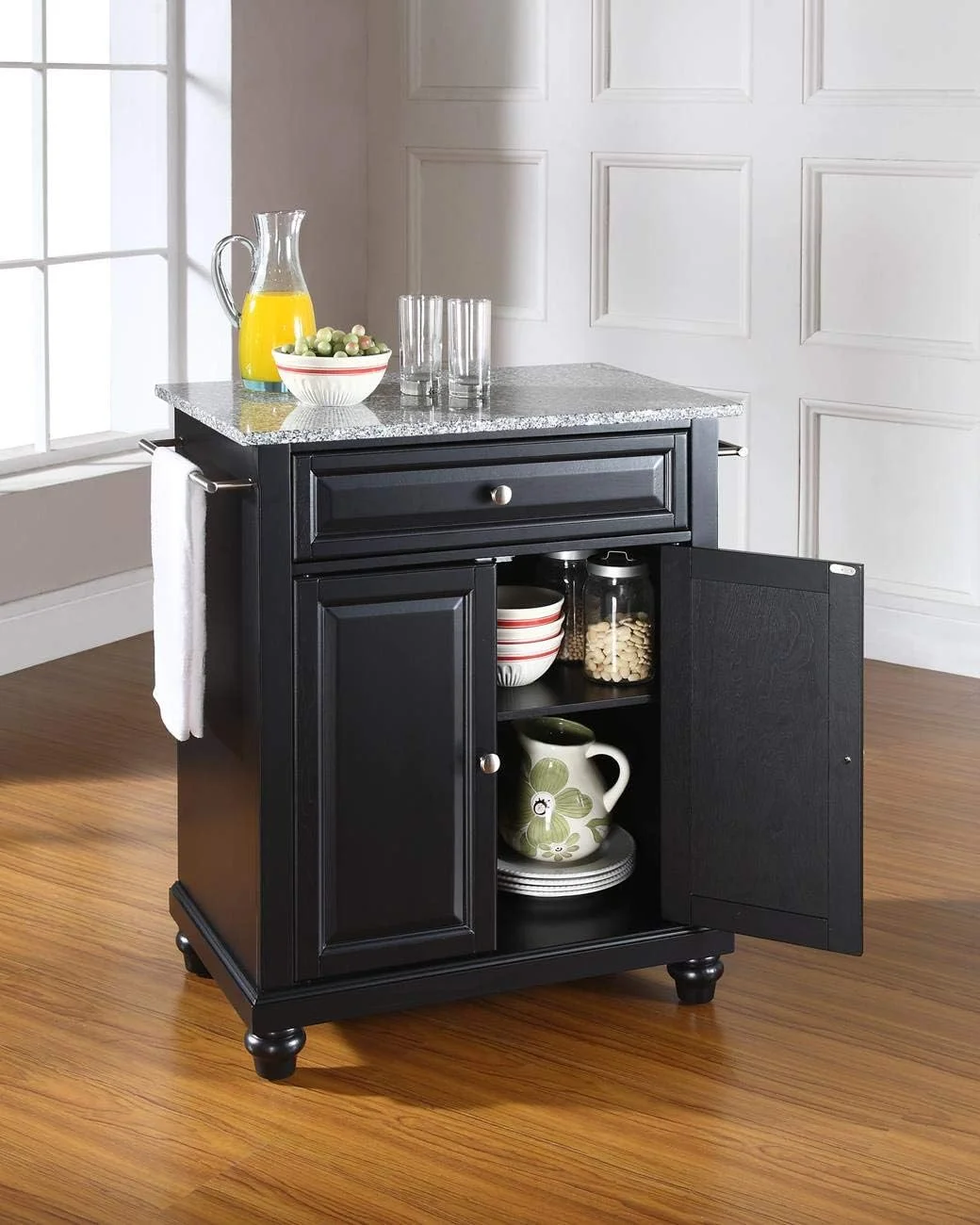 Cambridge Cuisine Kitchen Island With Solid Grey Granite Top - Black