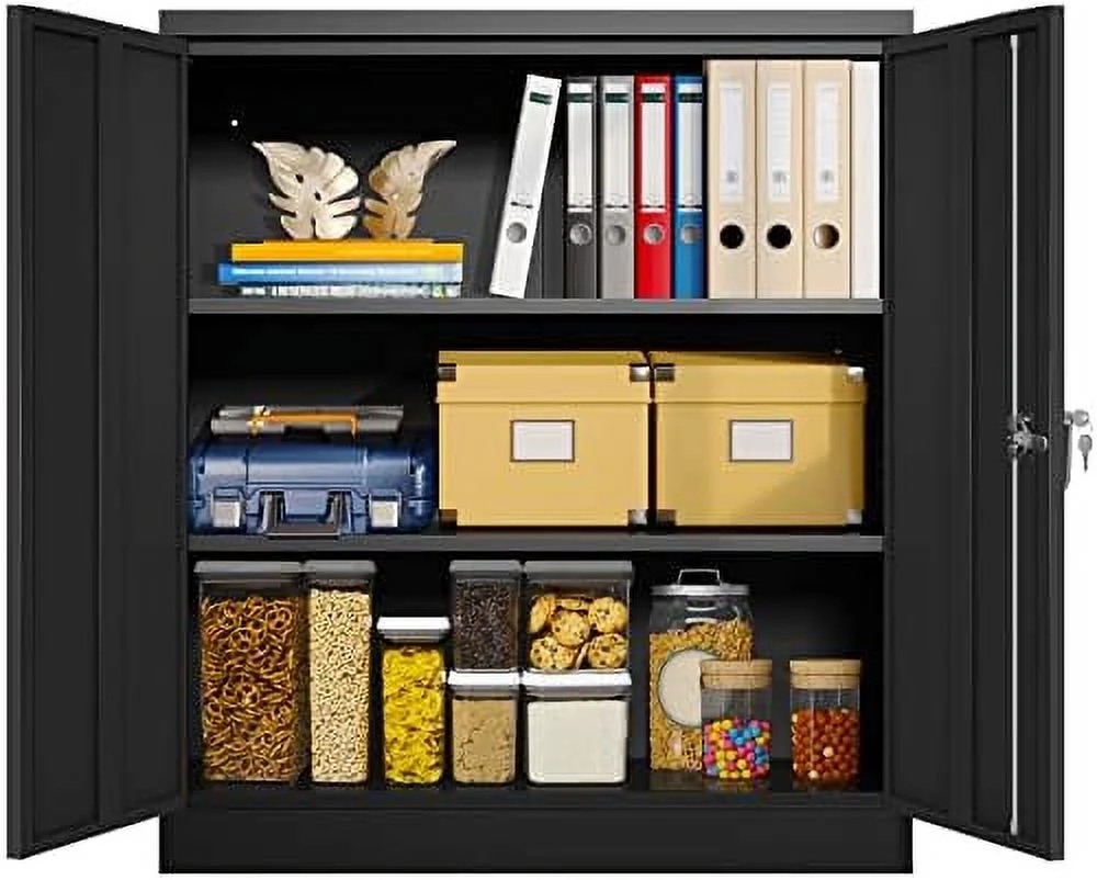 HYHBIBOOM Steel SnapIt  Cabinet 72" Locking Metal Cabinet with 4 Adjustable Shelves  2 Doors and Lock for File  Office  Garage  Home  School (Black)