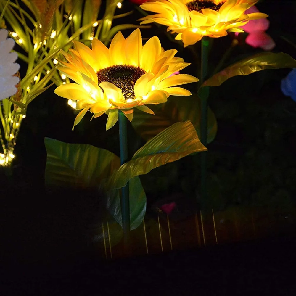 Solarera 4 Pack Solar Sunflower Lights Outdoor, LED Solar Flower Garden Stake Lights, Waterproof Christmas Decorations Clearance Decor for Patio Yard Pathway Wedding Party