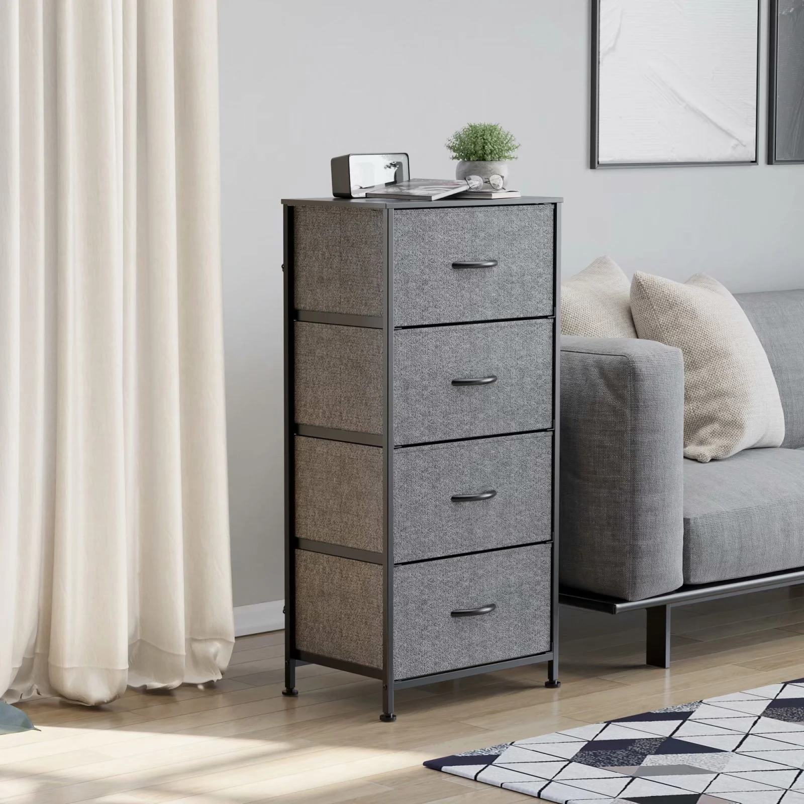 Houzzwares 4 Drawers 17.7'' W Lingerie Chest & Dresser, Simple Style Gray Fabric Storage Cabinet