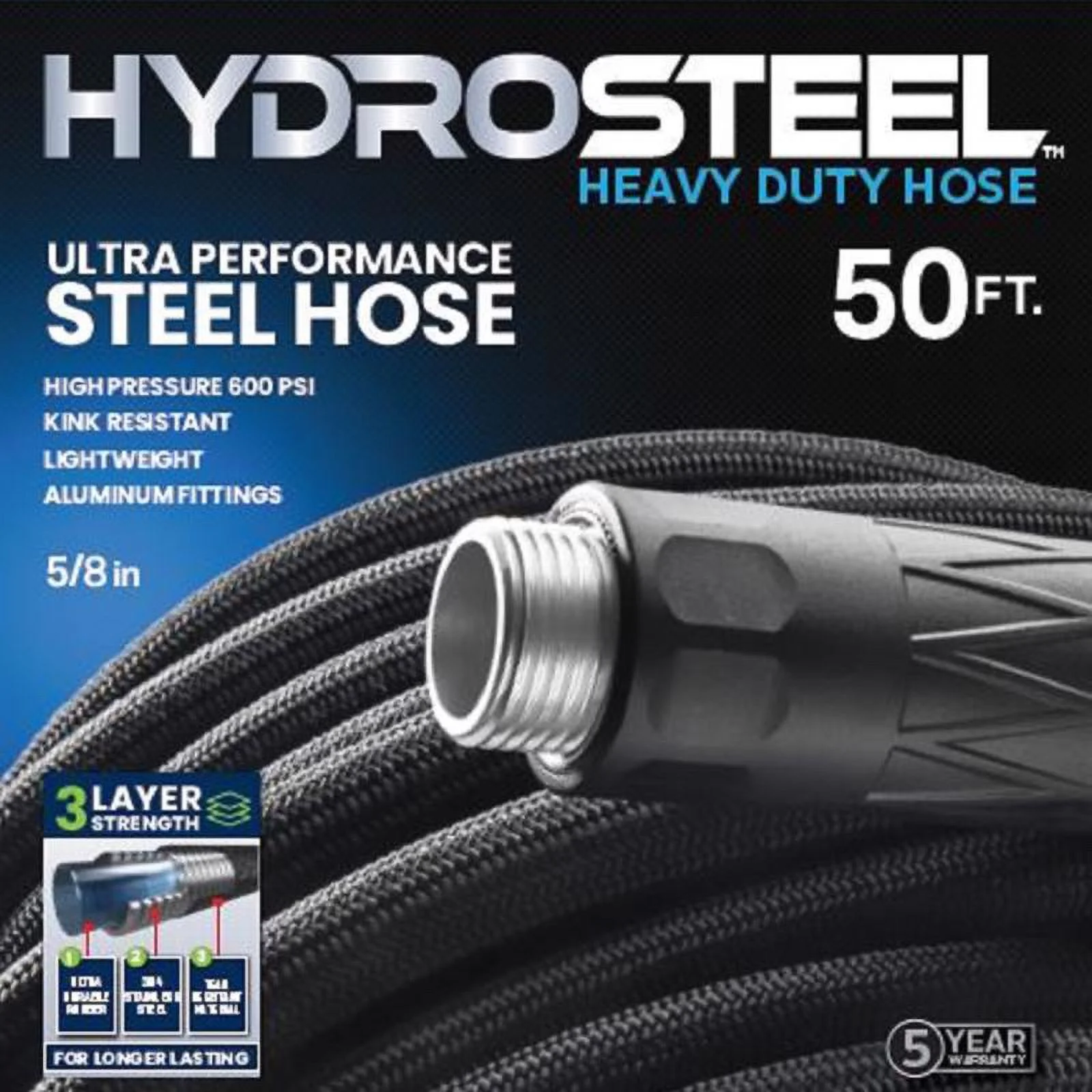 1 Pc, Hydrosteel 5/8 In. D X 50 Ft. L Heavy Duty Garden Hose