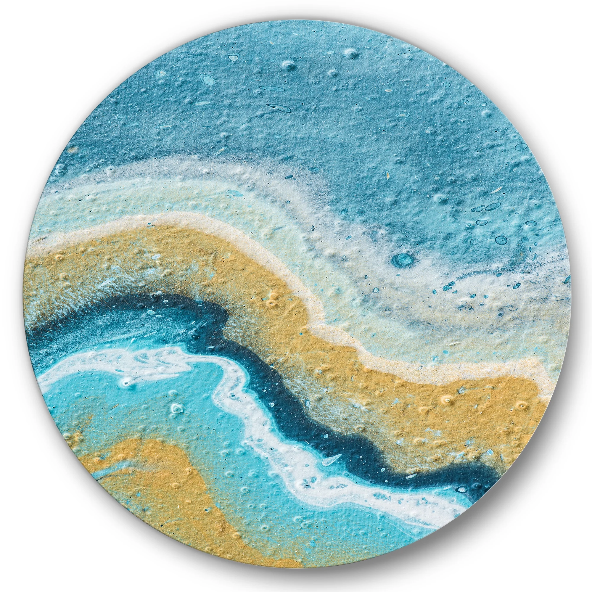 Designart 'Abstract Composition In Blue and Yellow VI' Modern Circle Metal Wall Art 36x36 - Disc of 36