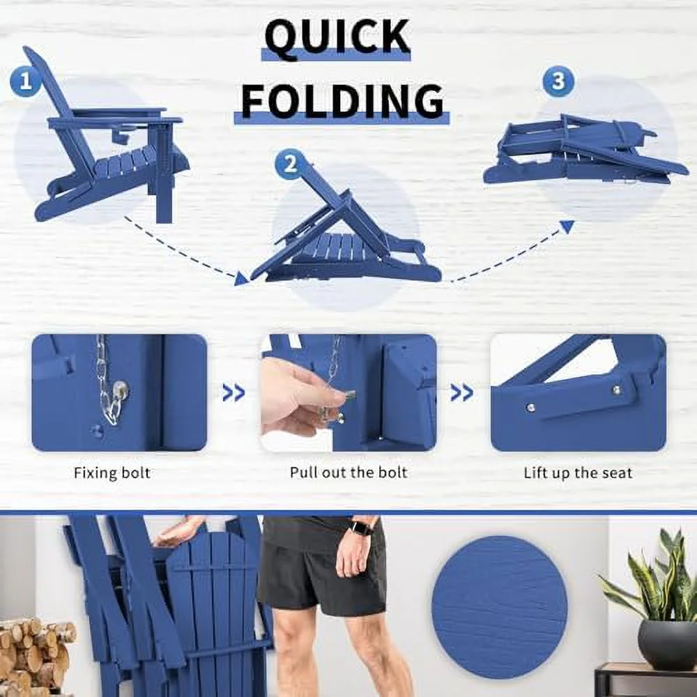 Adirondack Chair Plastic Adirondack Chairs Wood Texture Fire Pit Chairs Folding Adirondack Chairs Composite Adirondack Chairs Resin Adirondack Chairs with Cup Holder (Black)