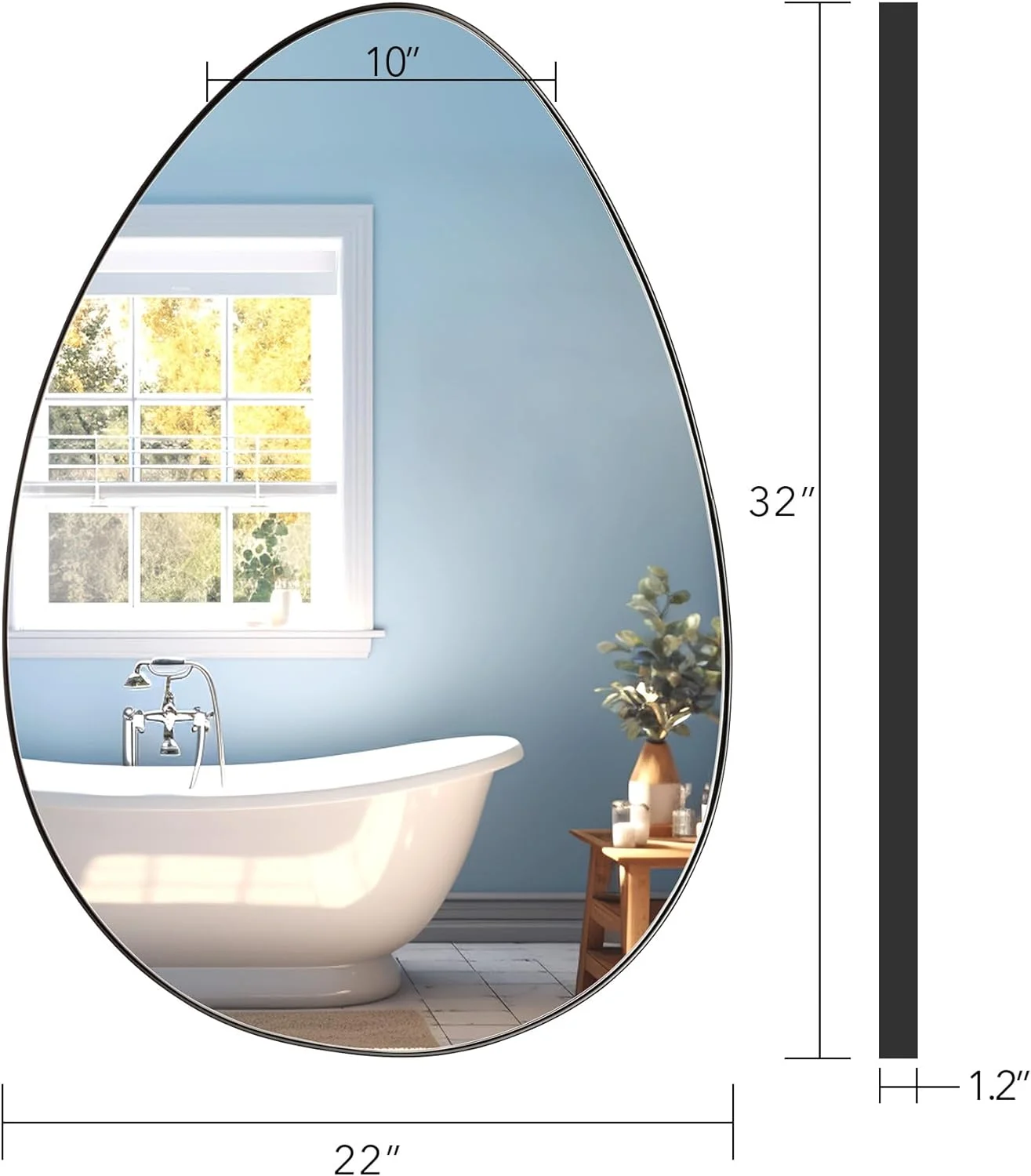 YILAN Bathroom Mirror with Black Metal Frame, Oval Wall Mounted Silver Asymmetrical Mirror Mirror for Home Decor, Horizontal Vertical, 22 x 32 inch