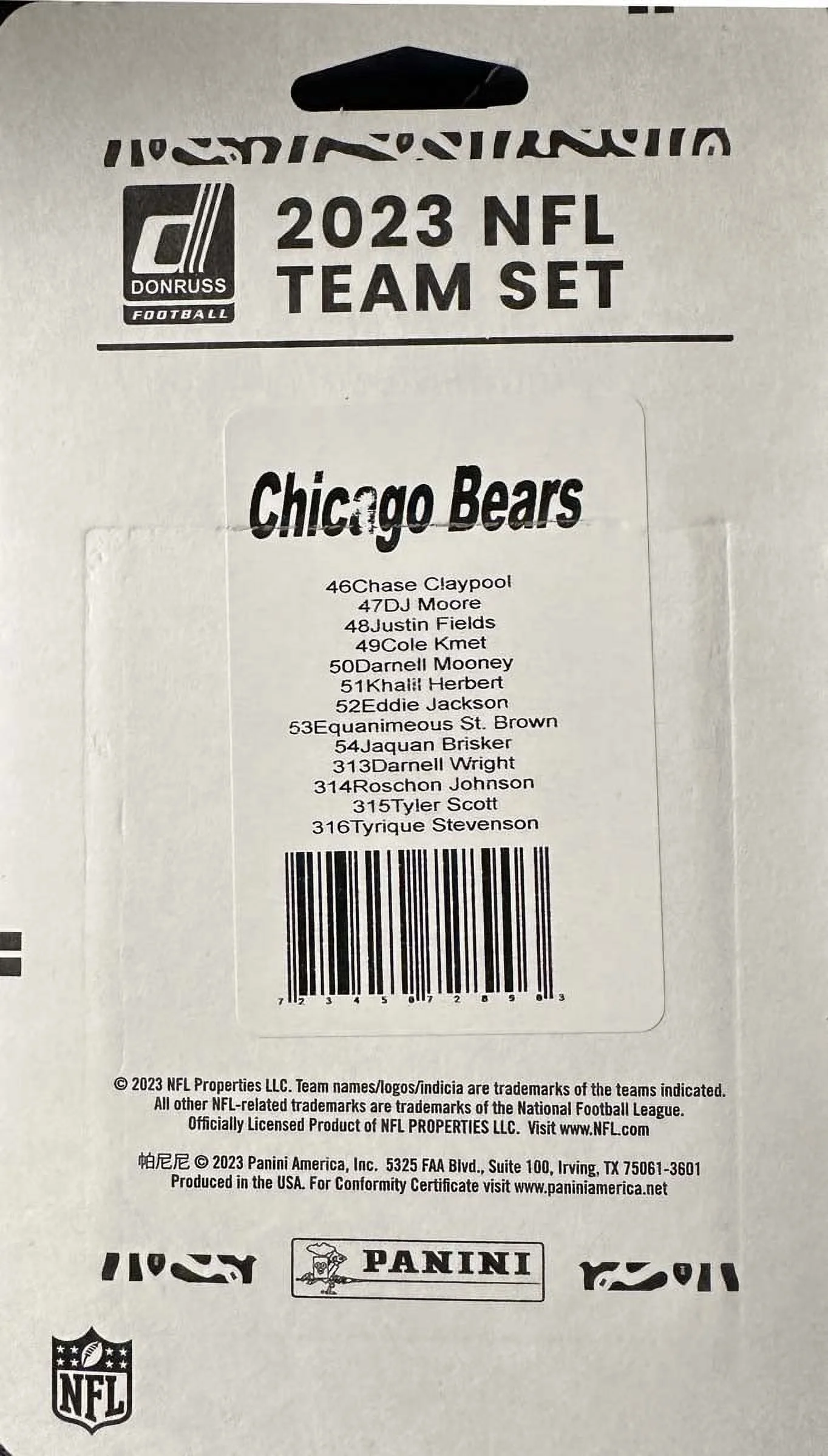 Chicago Bears 2023 Donruss Factory Sealed 13 Card Team Set