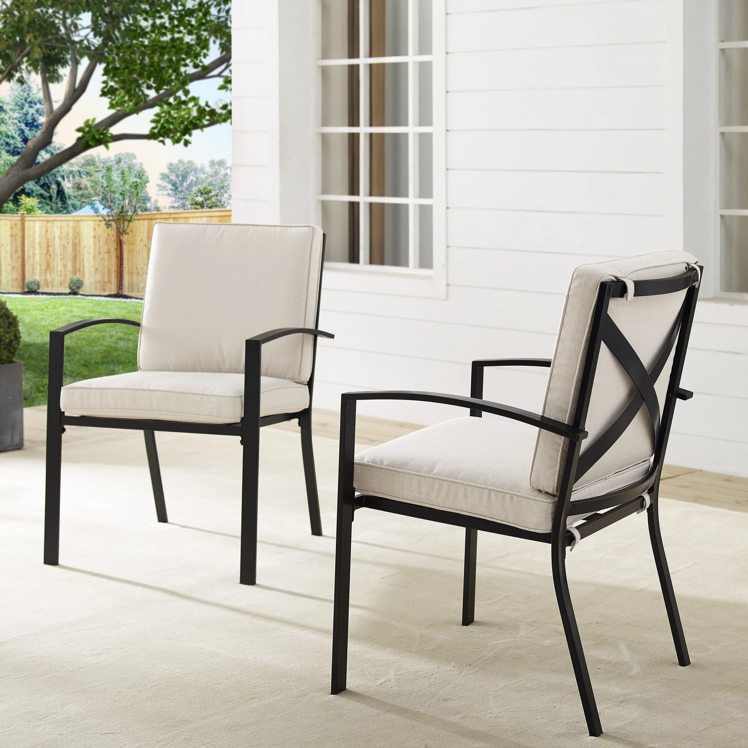 Crosley Furniture Kaplan Fabric Outdoor Dining Chair Set in Oatmeal (Set of 2)
