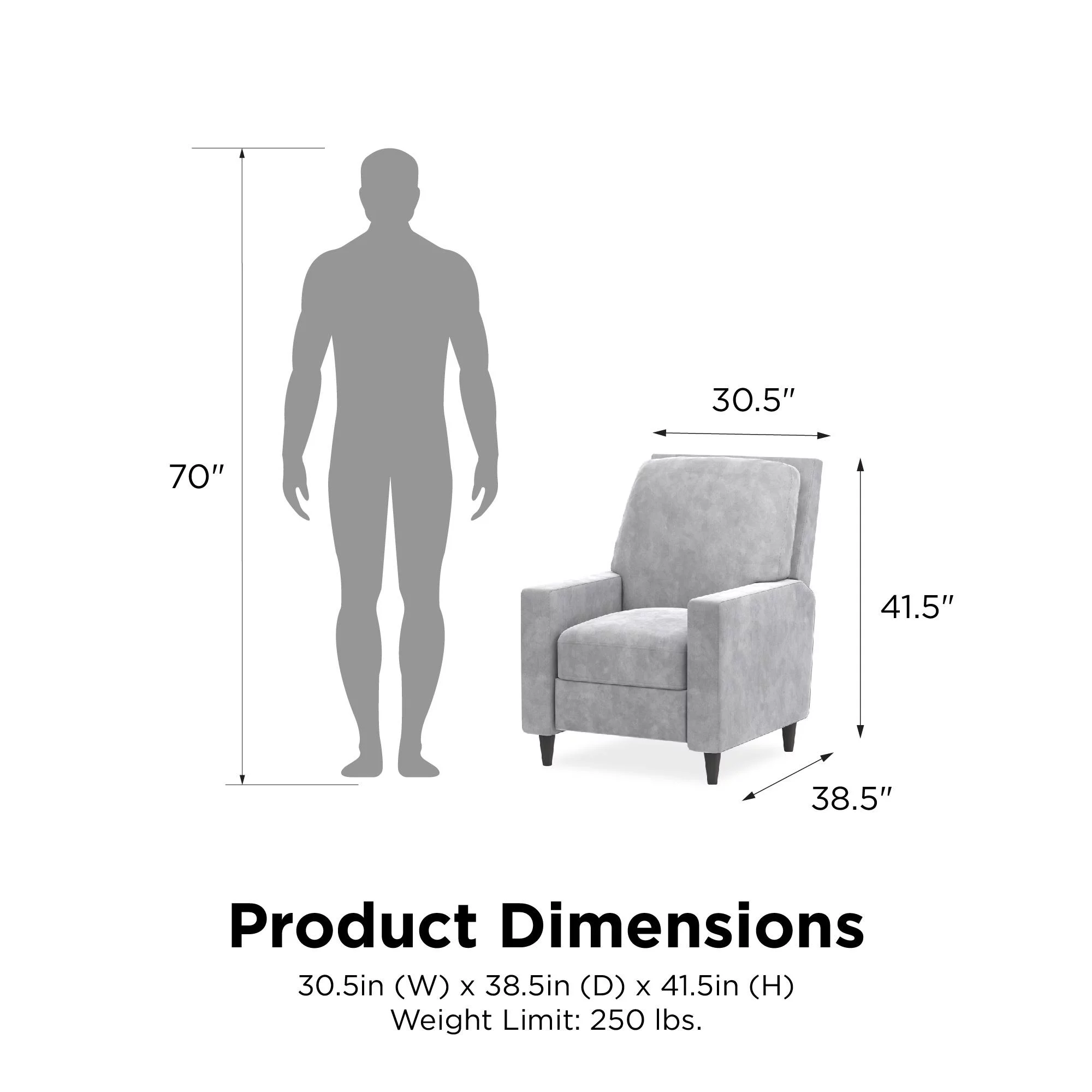 Novogratz Lana Pushback Recliner, Light Gray Velvet