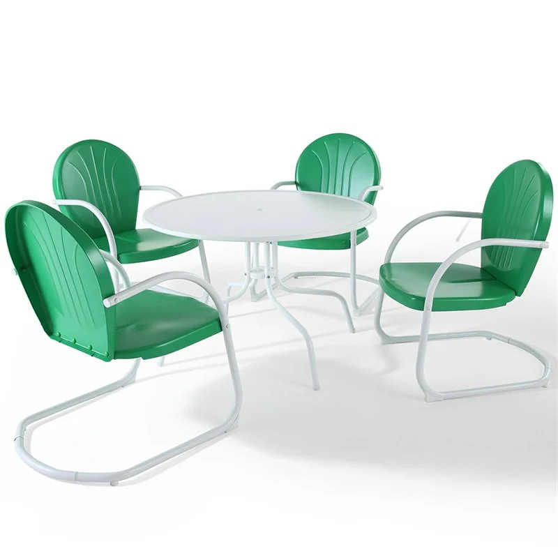 Kingfisher Lane 5 Piece Metal Patio Dining Set in White and Green