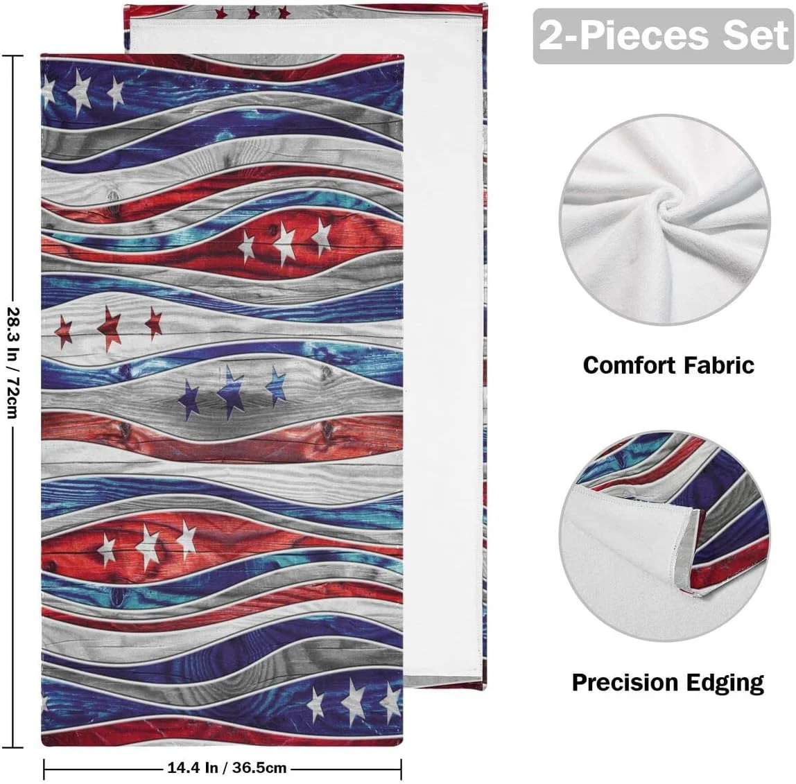 Wellsay American USA Flag Towels Set of 2, 4th of July Rustic Stripe Star Hand Face Tea Towels, Country Patriotic Washcloth for Bathroom Gym Guest Independence Day Decor