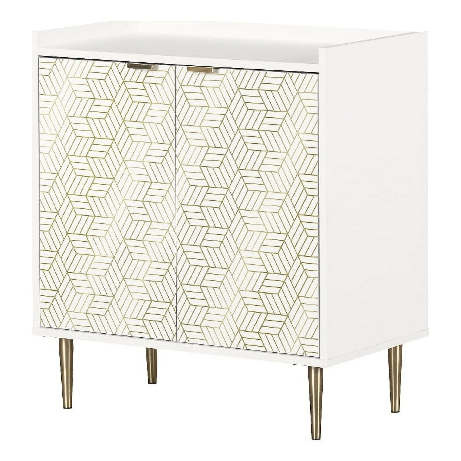 Pemberly Row Contemporary 2-Door Storage Cabinet White and Gold