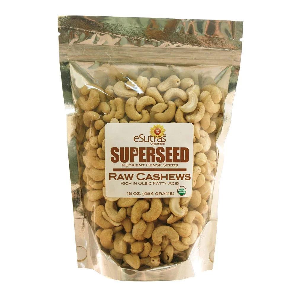 Esutras Organics Raw Organic Cashews, 16 Ounce