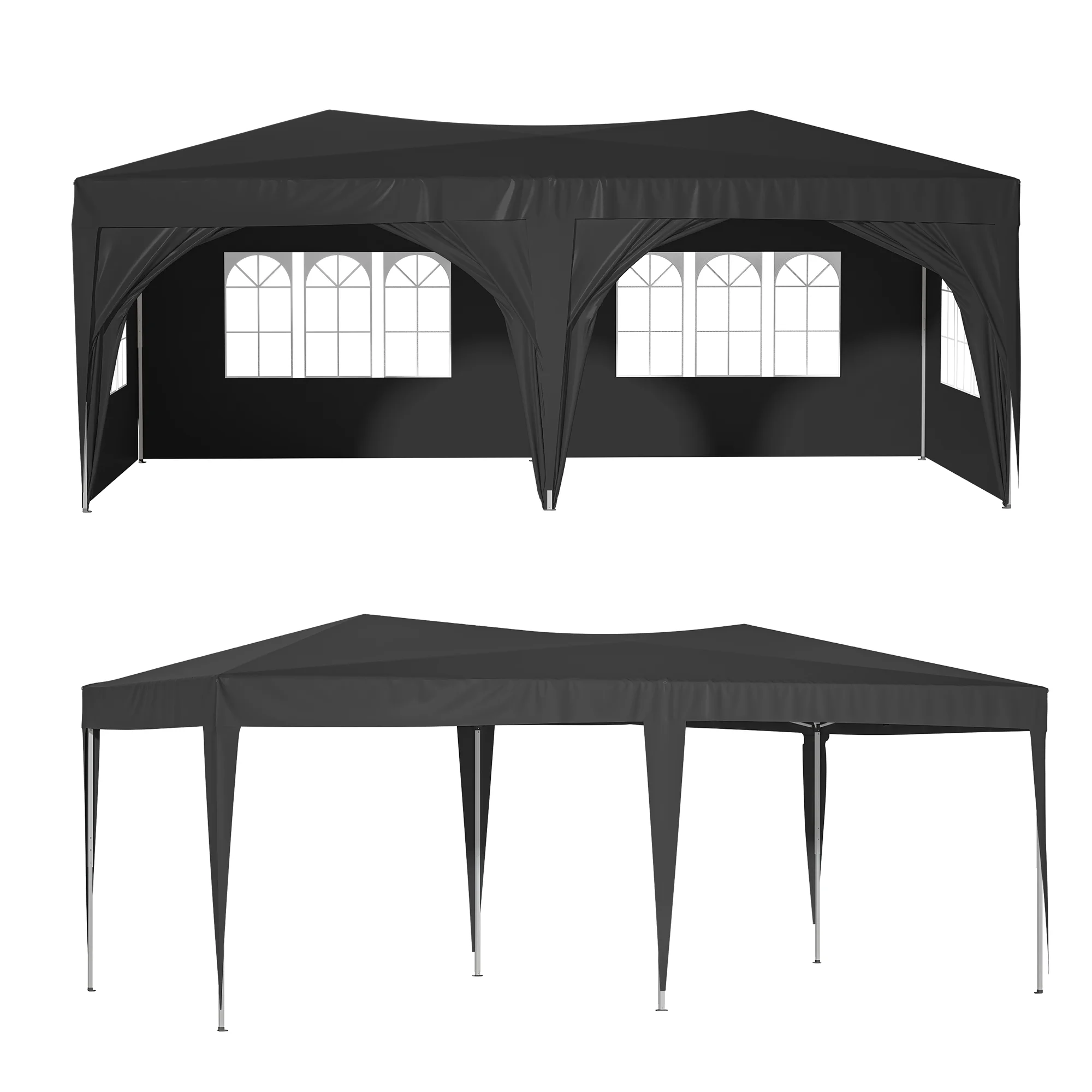 Al Fresco 10x20 Pop Up Canopy Tent, Ez Pop Up Outdoor Party Canopy Tent with 6 Removable Sidewalls, Heavy Duty Waterproof Gazebo Backyard Pavilion for Wedding Cater Events, Black