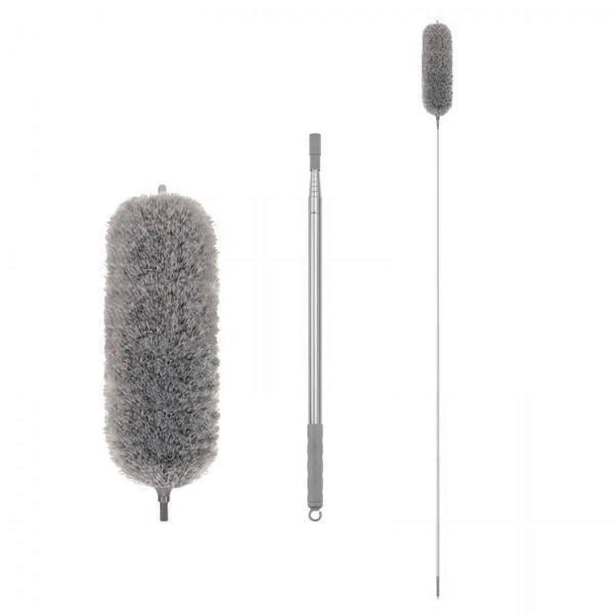 flameer 2xMicrofiber Feather Duster Dust Brush Cleaner for Furniture Cars High Ceiling Gray 2.8m