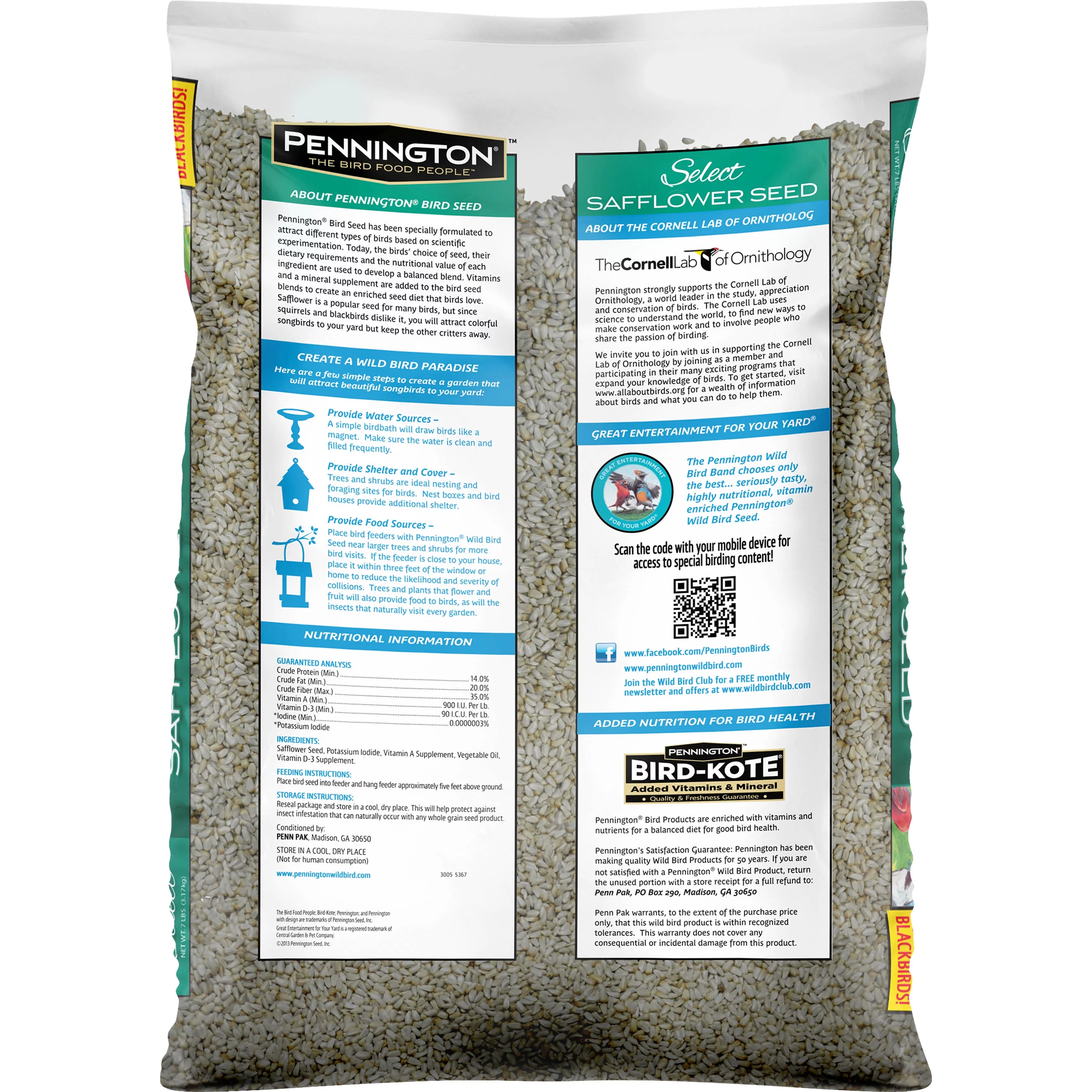 Pennington Select Safflower Seed, Wild Bird Feed and Seed, 7 lb. Bag, 1 Pack, Dry