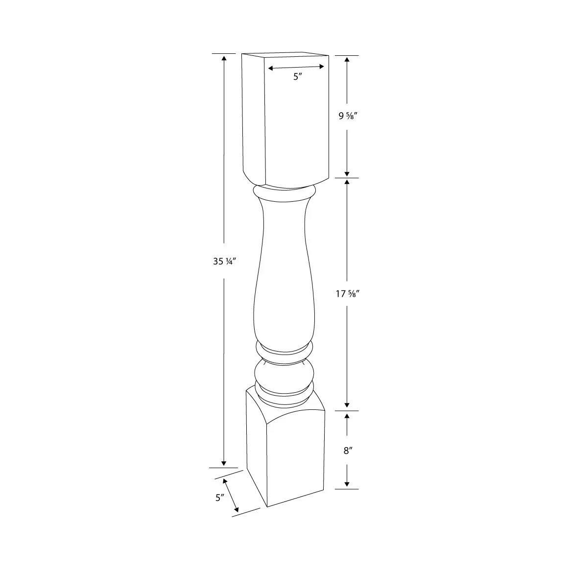 Designer's Edge Millwork 35-1/4 in. High x 5 in. Wide x 5 in. Depth Unfinished North American Solid Cherry Plain Full Round Kitchen Island Leg