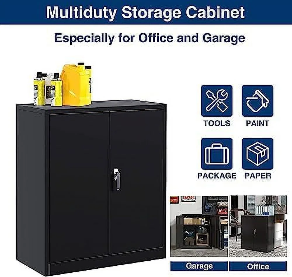 GVJMTKP 41.6" H Lockable Metal  Cabinet  Steel  Cabinet with Handles Cabinet with 2 Adjustable Shelves  Home Office Metal  Cabinet  Assembly Required(Black)\u2026