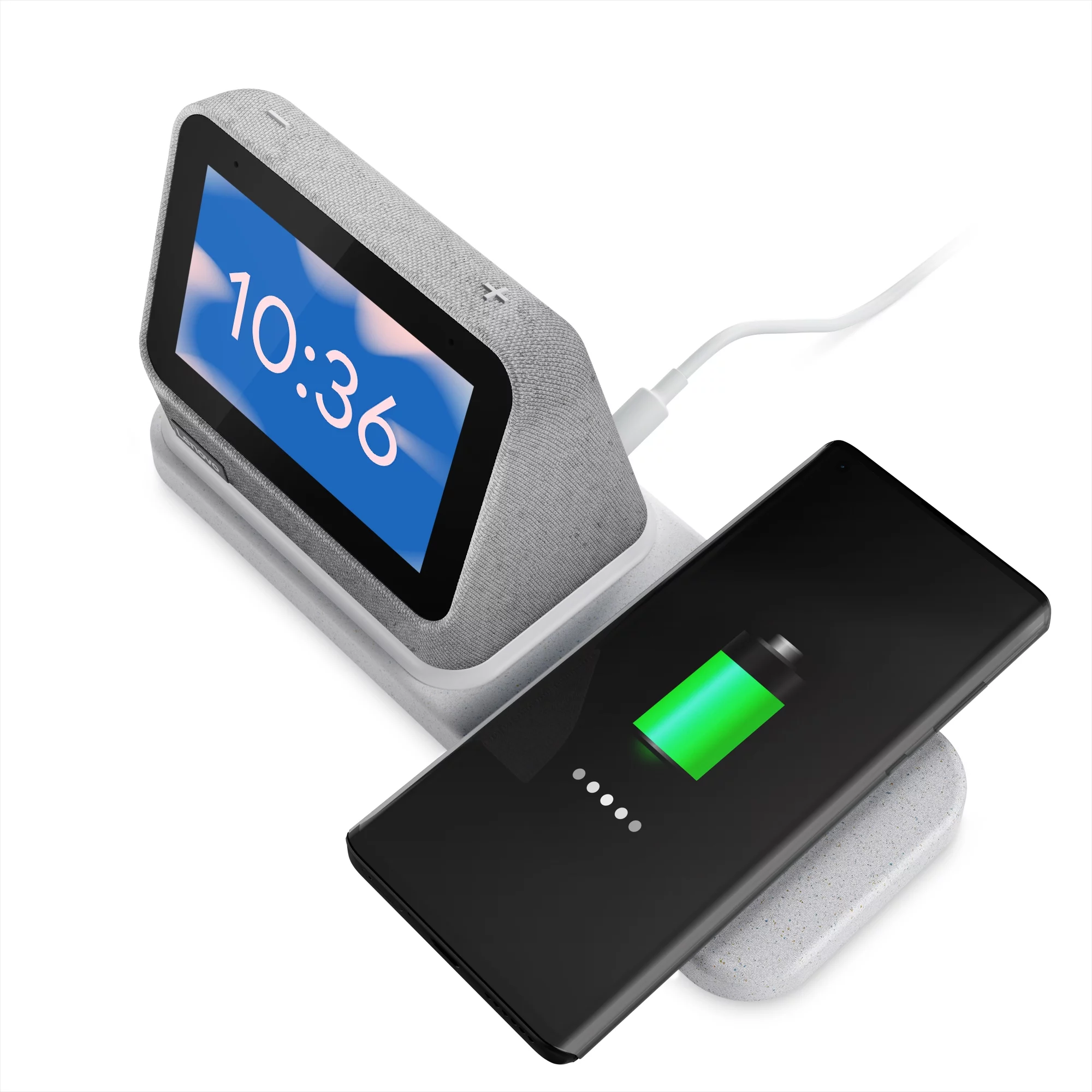 Lenovo Smart Clock 2 with Wireless Charging Dock - Heather Grey