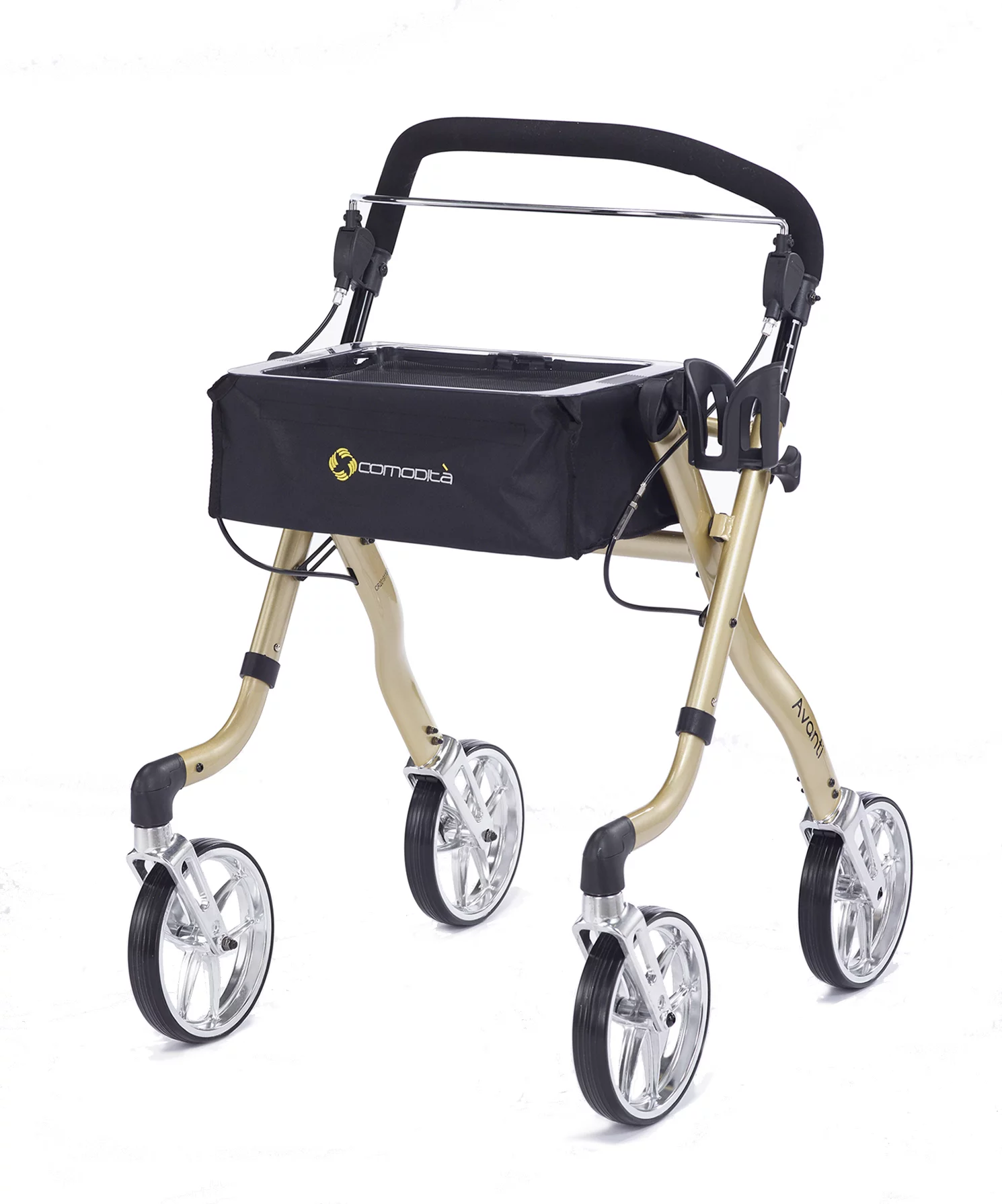 Comodita Avanti Rollator Walker with Unique One or Two-Hand Operation Ideal for Stroke Patients Lightweight Rolling Walker/Rollator (Metallic Champagne)