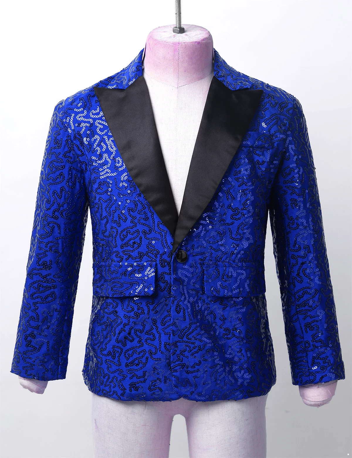 Miaeowve Kids Boys Shiny Sequins Wedding Pageant Tuxedo Suits Blazer Coat Long Sleeves Modern Dance Jacket Blue 12