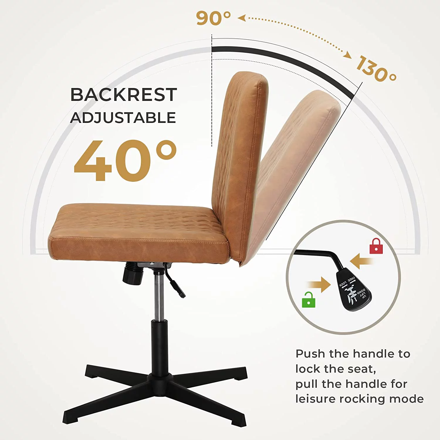 Leather Office Chair, Armless Desk Chair no Wheels for Home Office, Capacity 400lbs, Brown