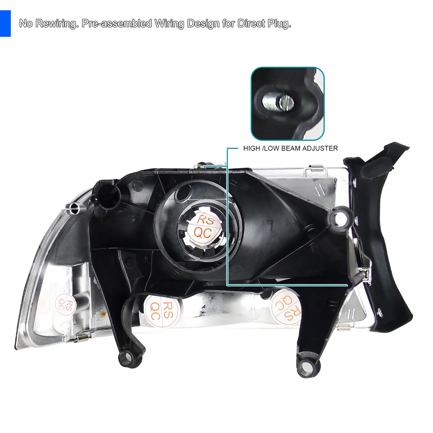 Spec-D Tuning Chrome Housing Clear Lens Headlights Compatible with 1997-2004 Dodge Dakota L+R Pair 1PC Style Head Light Lamp Assembly