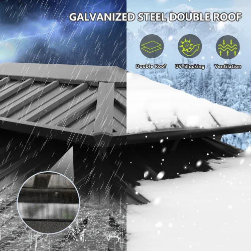 Mondawe 10x12ft Hardtop Gazebo with Netting & Curtain, Black