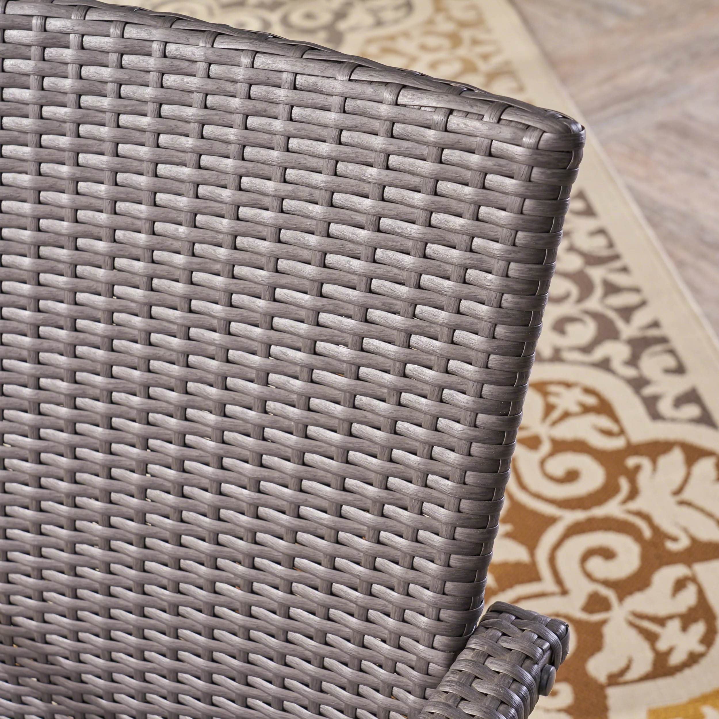 Ruiz Outdoor 7 Piece Wood and Wicker Dining Set with Cushions, Gray, Gray