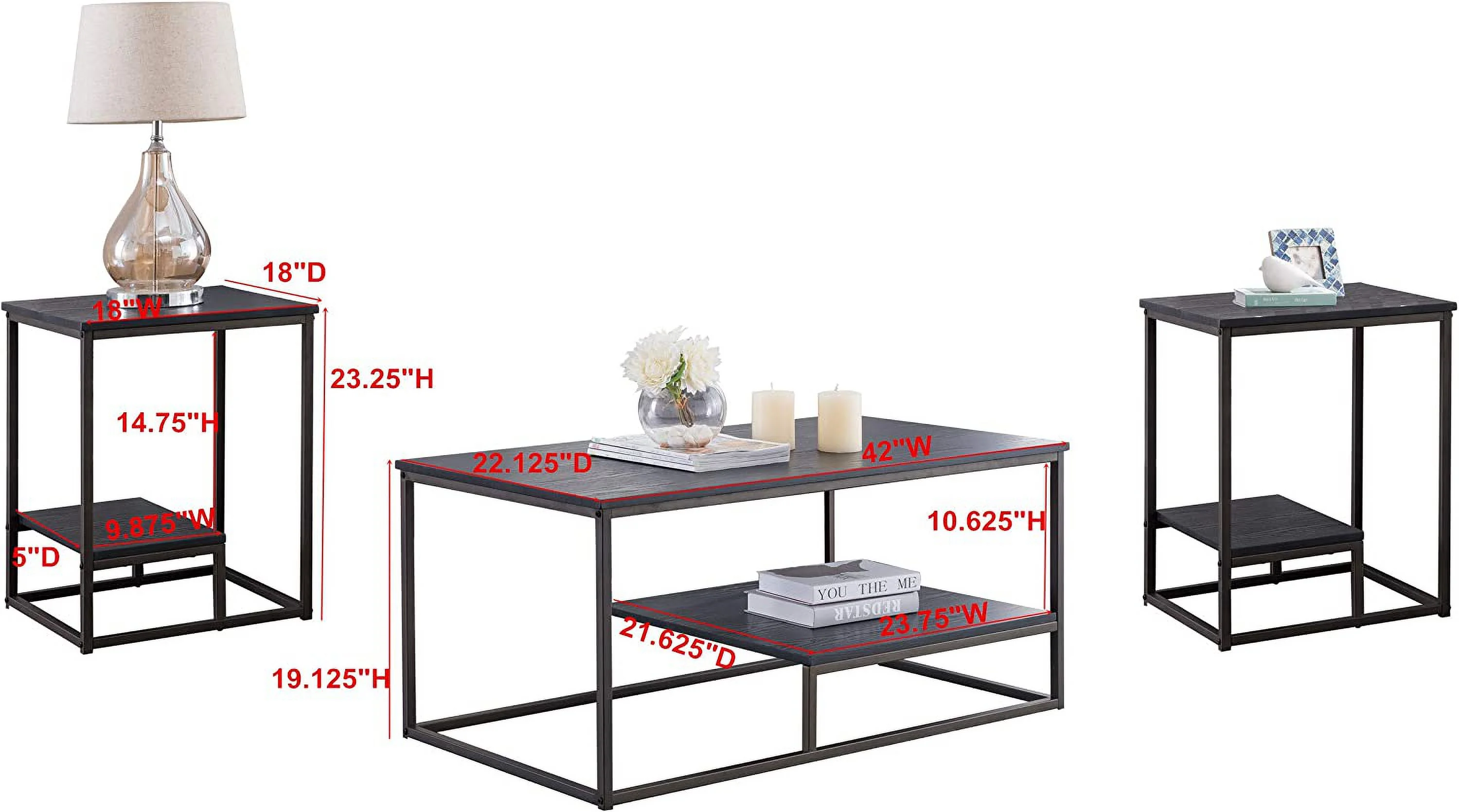 TJUNBOLIFE \u2013 Santan 3-Piece Occasional Table Set  Coffee Table & 2 End Tables