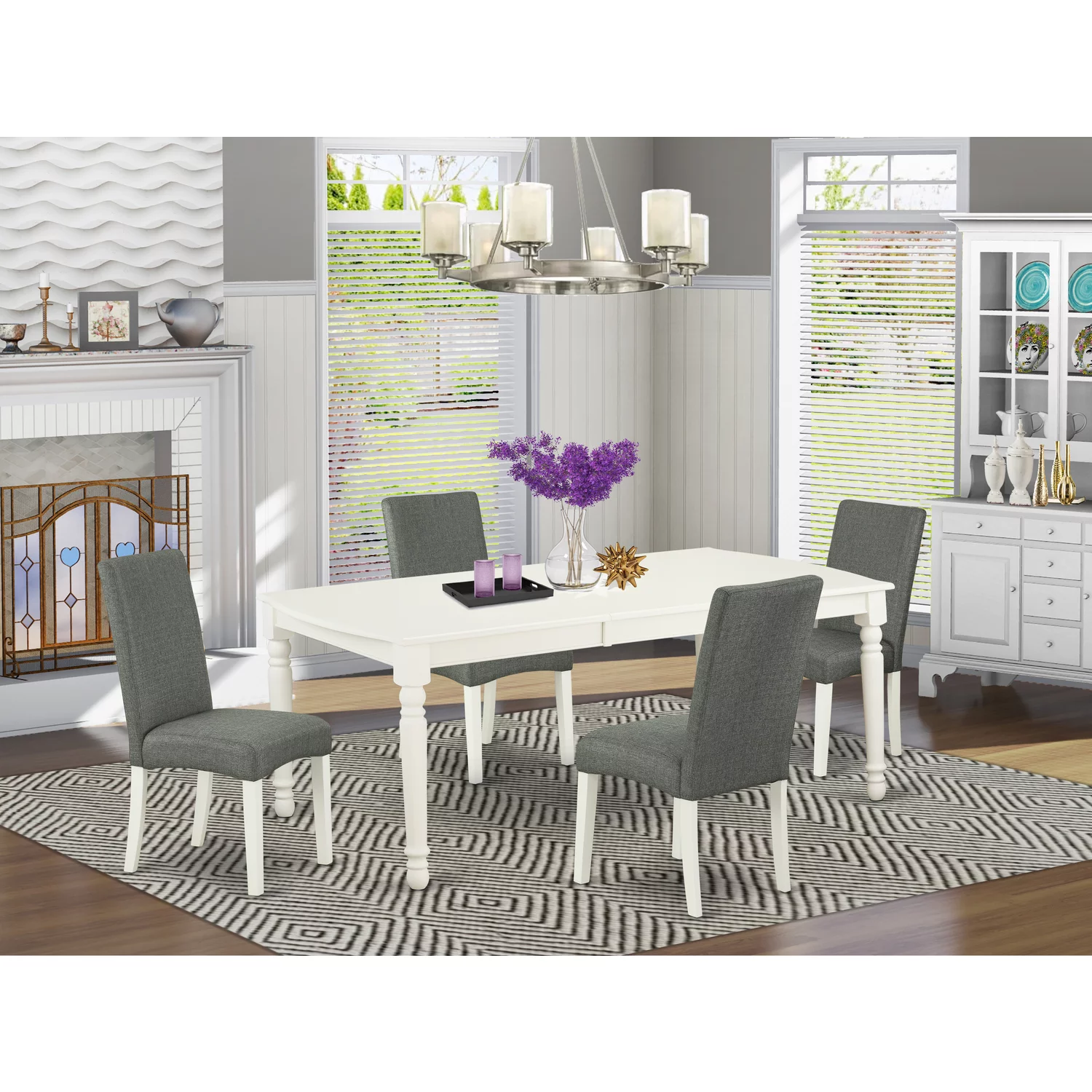 East West Furniture Dover 5-piece Wood Dining Set in Linen White/Gray