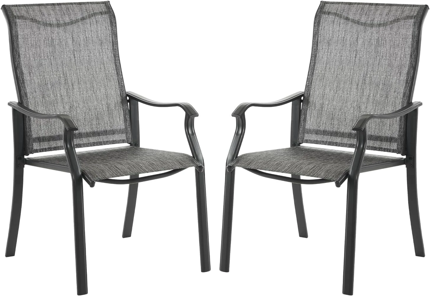 ELPOSUN Patio Dining Chairs Set of 2, Outdoor Textilene Dining Chairs with High Back, Patio Furniture Chairs with Armrest, Metal Frame for Lawn Garden Backyard Deck, Dark Grey