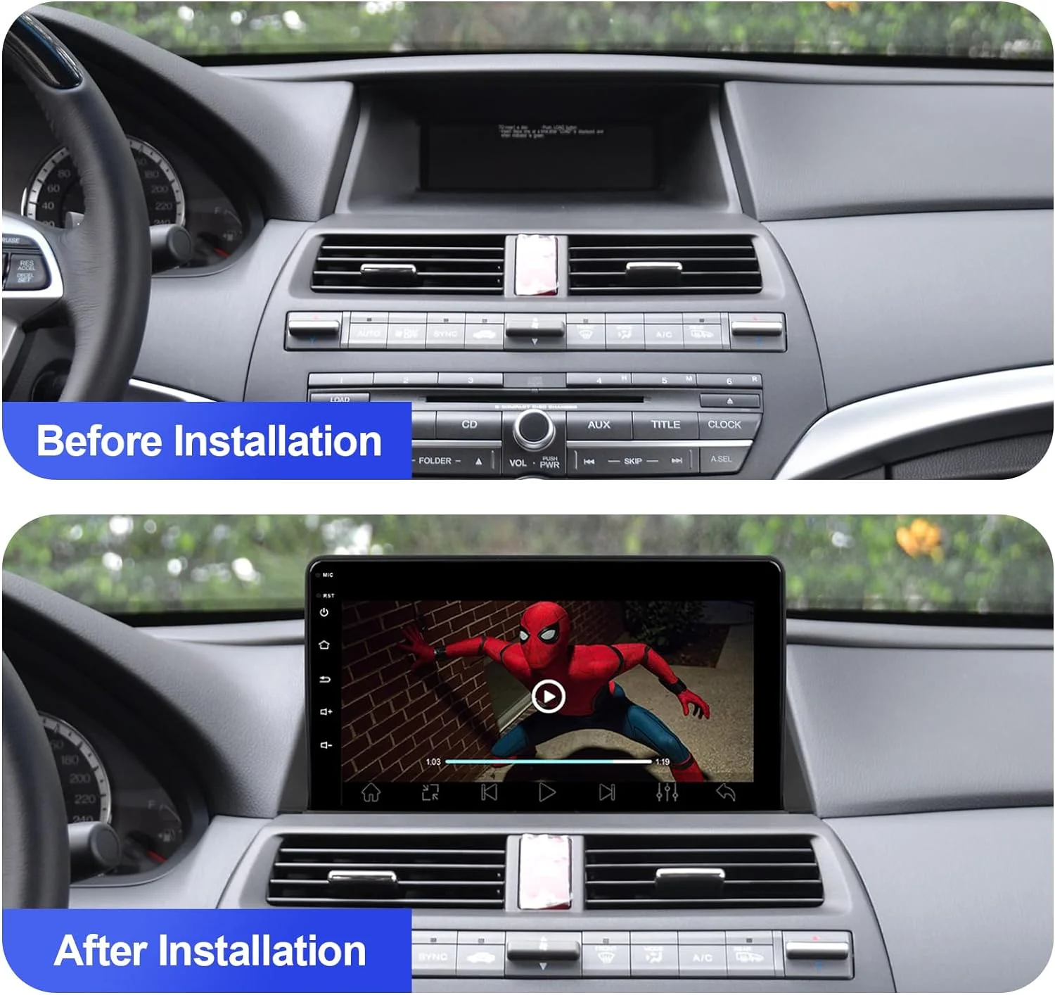 THONZER 2+32G 10.1 inches Android 10 Double Din Car Stereo for Honda Accord 8th 2008 2009 2010 2011 IPS Touchscreen Screen Car Radio with Carplay & Android Auto Support Backup Camera GPS Navi FM BT