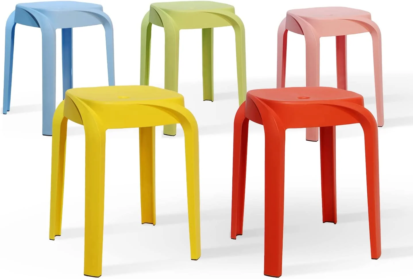 17 Inch Plastic Stack Stools 5 Pack - Portable Stacking Chairs Backless Bar Stool for Kids, Flexible Seating Decorative Stools for Classroom School Home Office Students (Assorted Color)