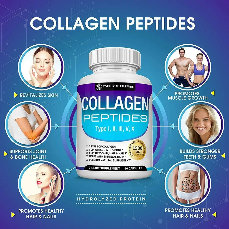 Premium Collagen Peptides 1500 MG Hydrolyzed Anti-Aging (Types I,II,III,V,X)  90 Capsules