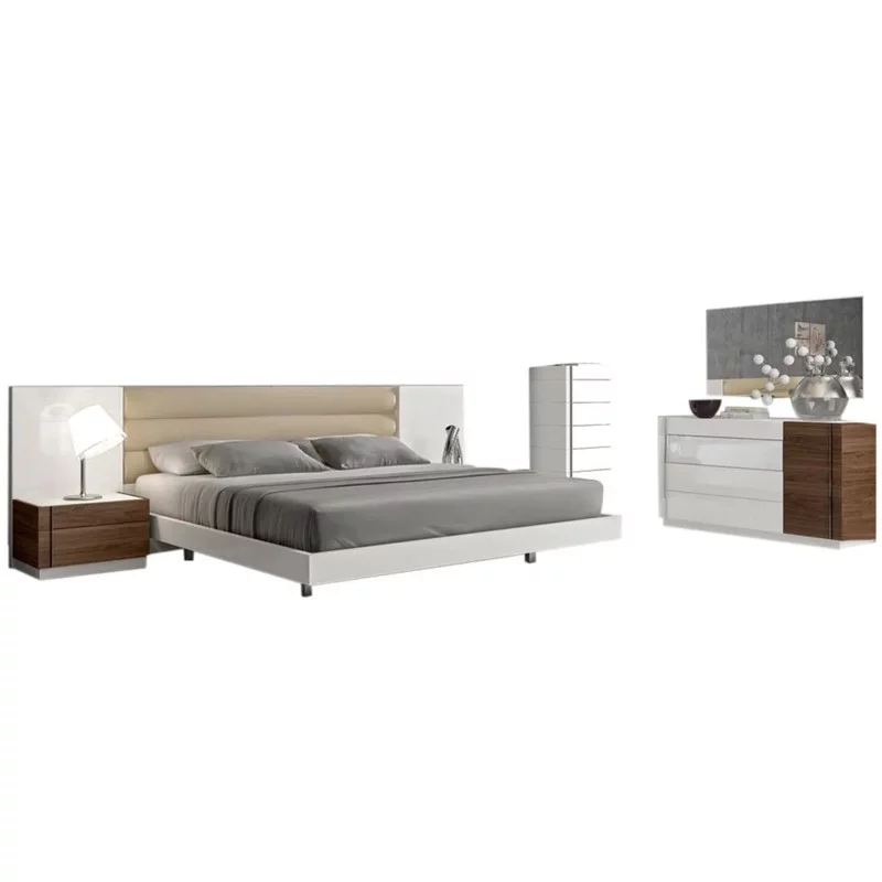 Lisbon Premium 5-Piece Bedroom Set, White & Walnut, King