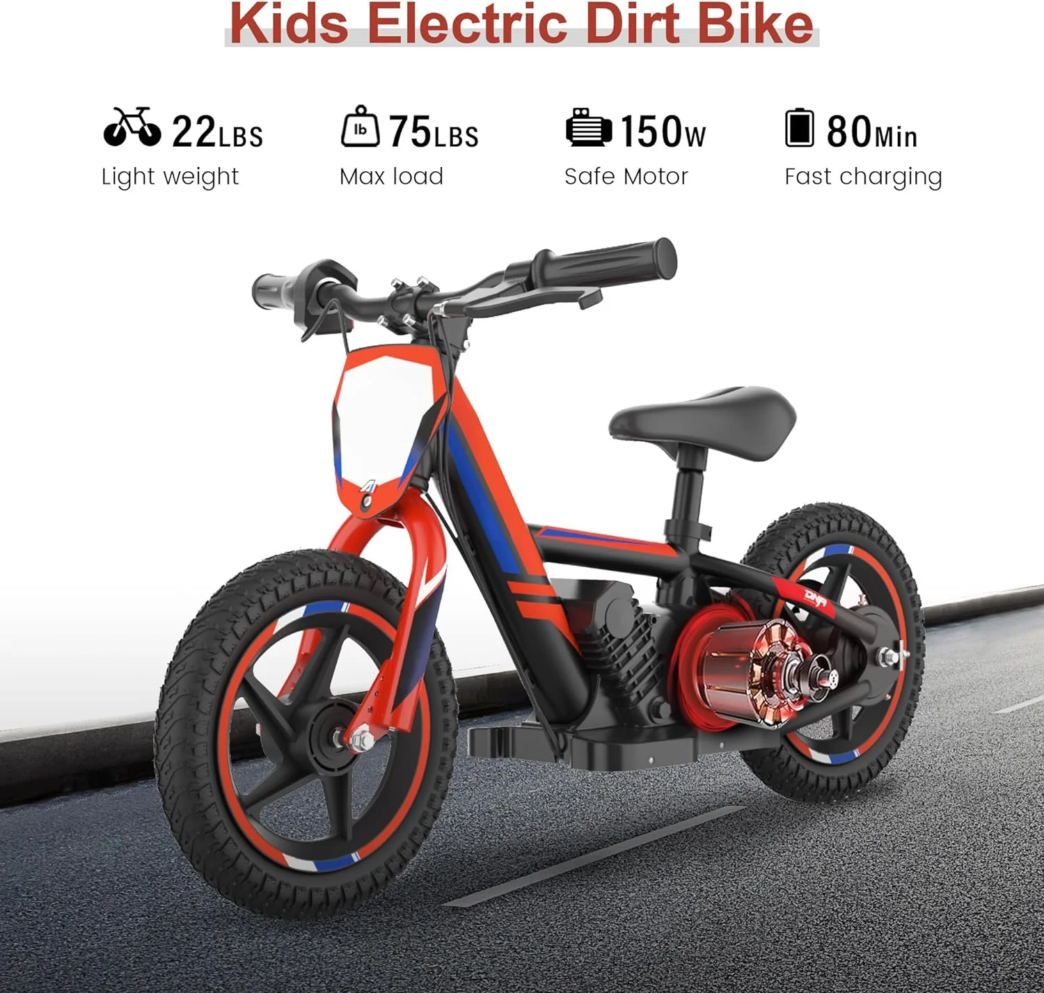 Lightweight Electric Dirt Bike for Kids,170W Racing Grade Electric Motorcycle for Ages 3-6, Detachable Battery, Adjustable Seat, Safe Speeds Up to 10 MPH, 12Inch Off Road Tires, Red