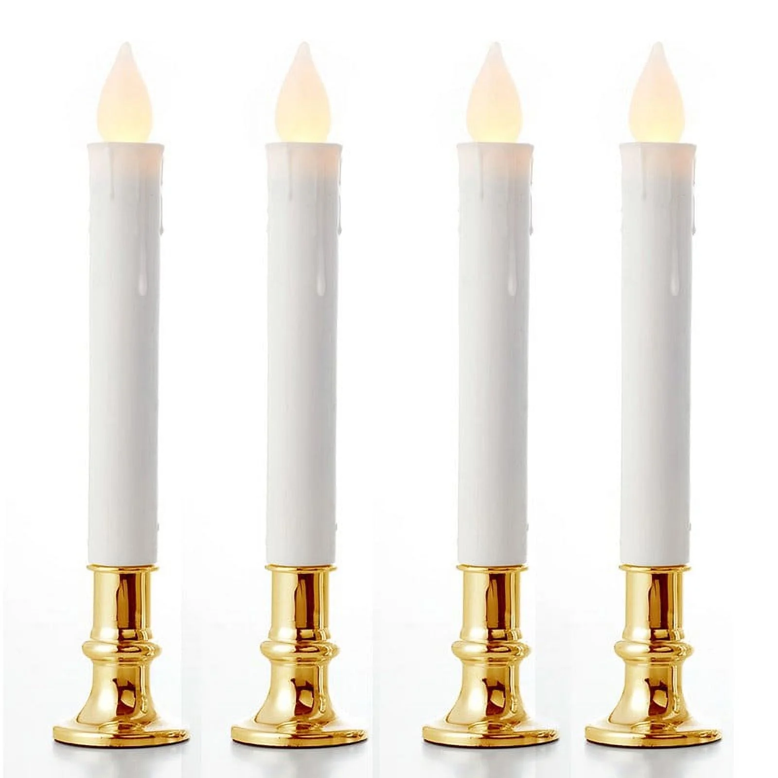 Sunshine 4Pcs Battery Operated LED Windows Candles Gold Candle Holder Flickering Flameless Taper Candles for Christmas Home Wedding Decoration