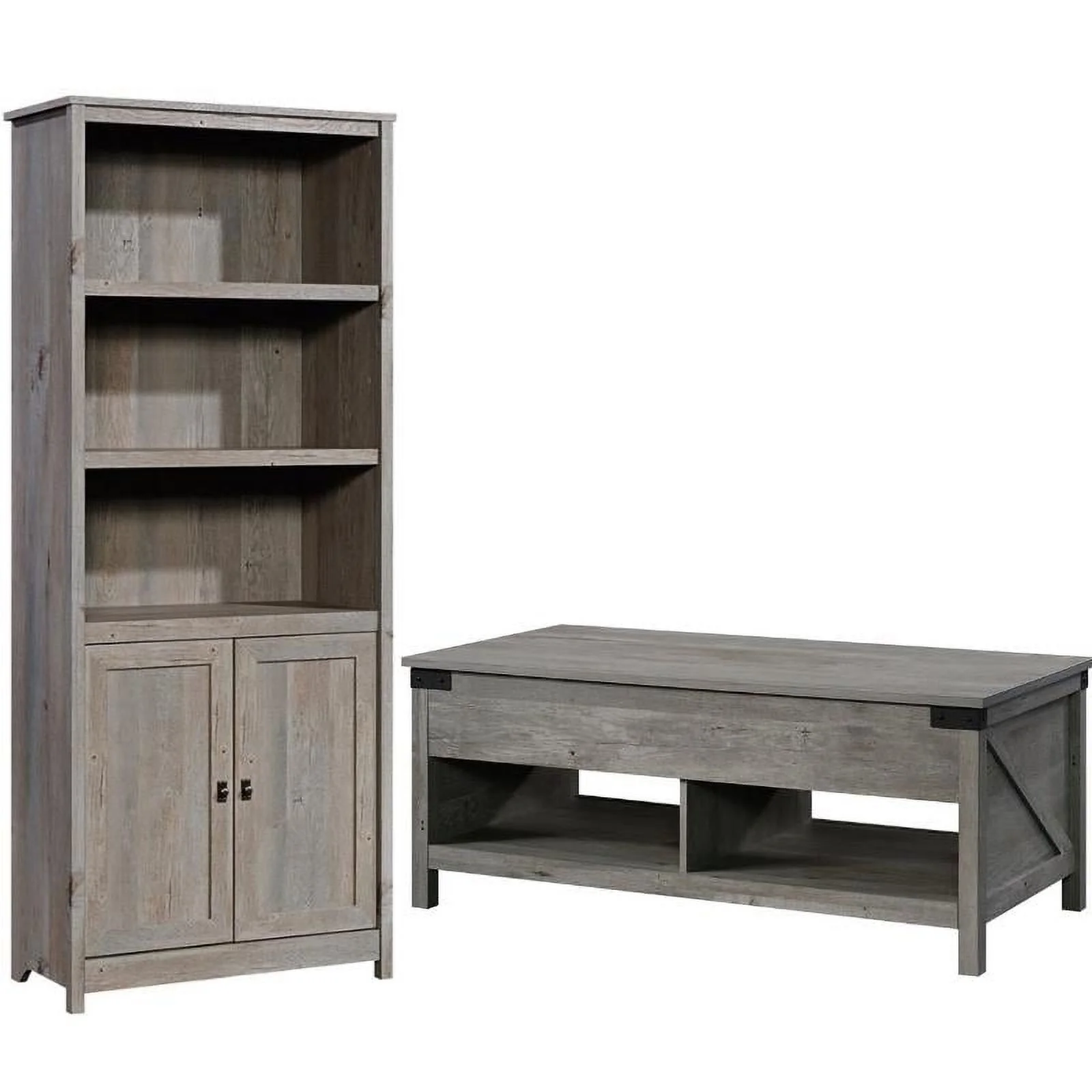 Home Square 2 Piece Wood Furniture Set with 3-Shelf Bookcase and Coffee Table