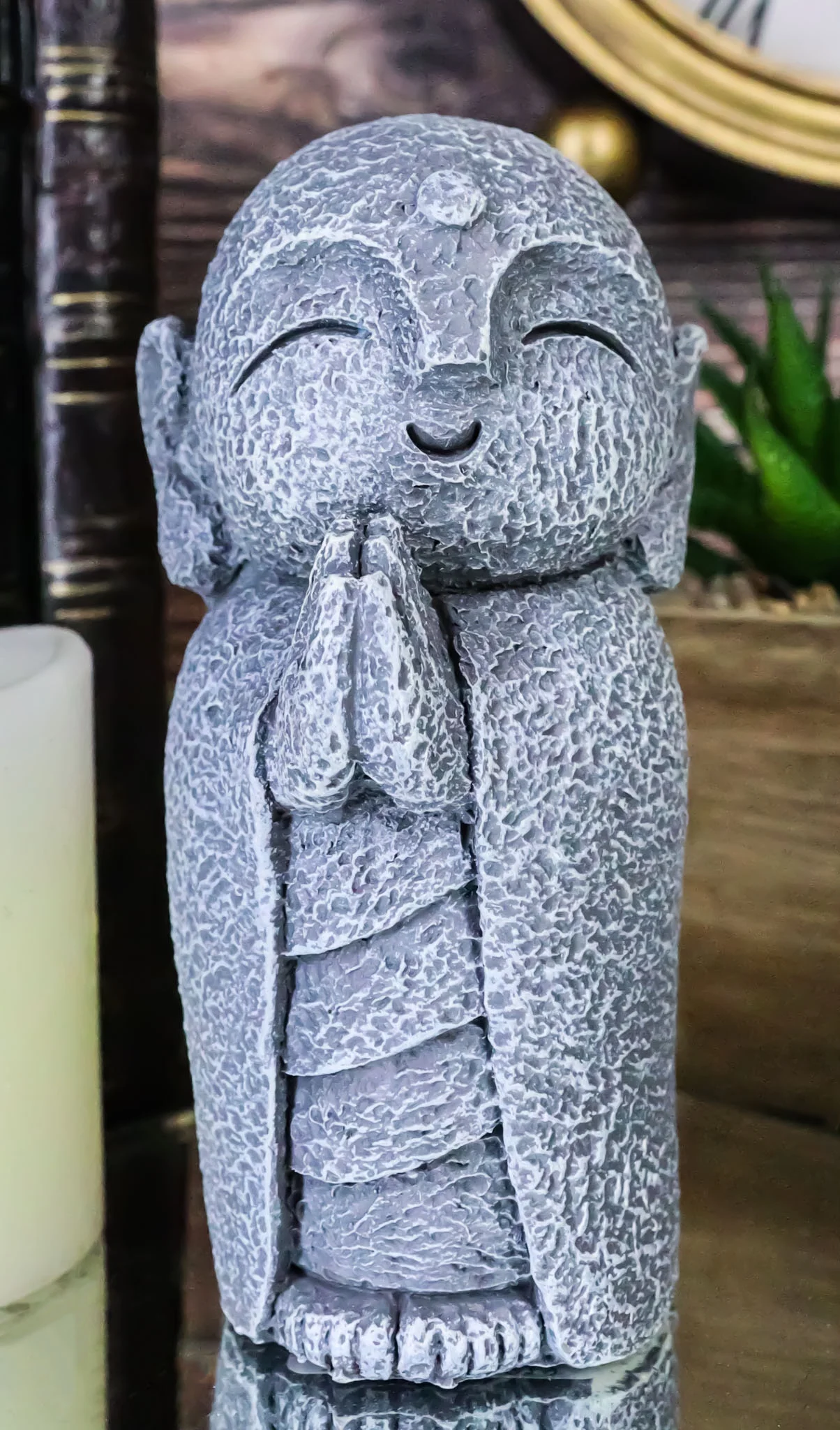 Japanese Buddha Happy Jizo Monk With Hands Clasped In Prayer Mini Statue 4.5