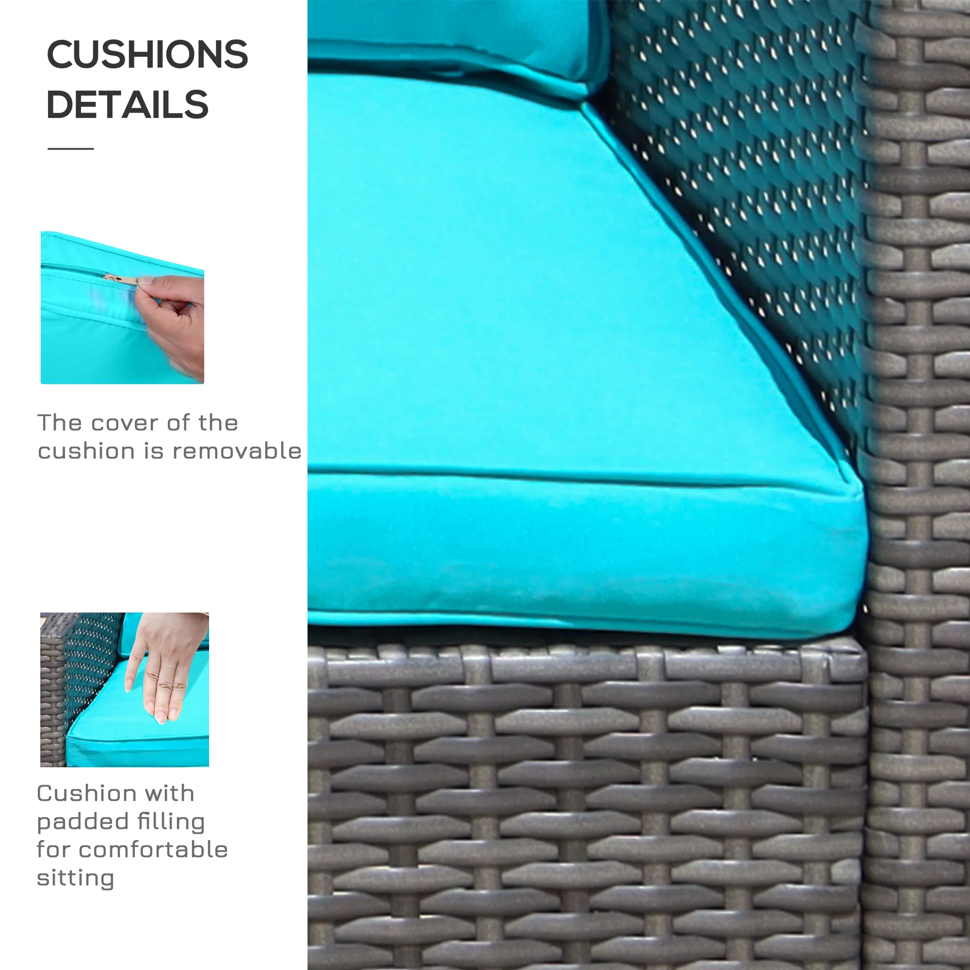 Outsunny 3pc Patio Furniture Set, Cushioned Wicker Chairs & Table, Green