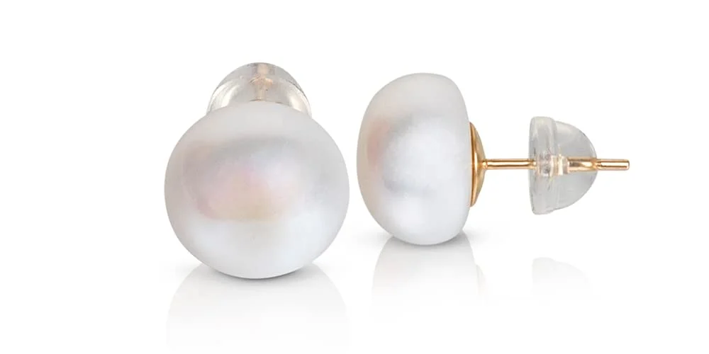 BELLA LEORA White Button AAA Freshwater Real Pearl Earrings - Great Holiday Gift for Women - 14k Yellow Gold Stud Earrings | Hypoallergenic Earrings with Genuine Cultured Pearls, 10.0mm-11.0mm