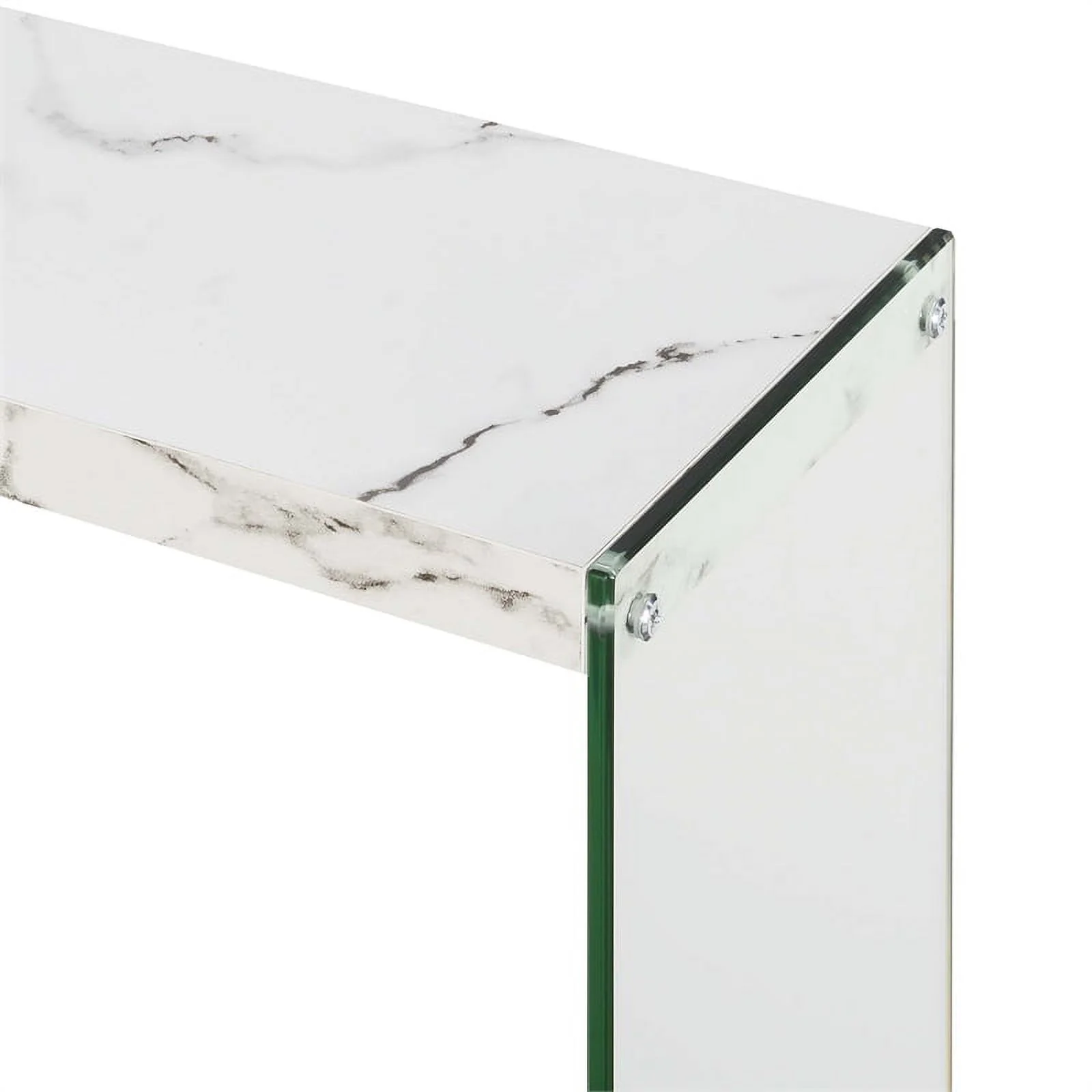 Pemberly Row Modern V Console Table with Shelf in White Marble Wood Finish