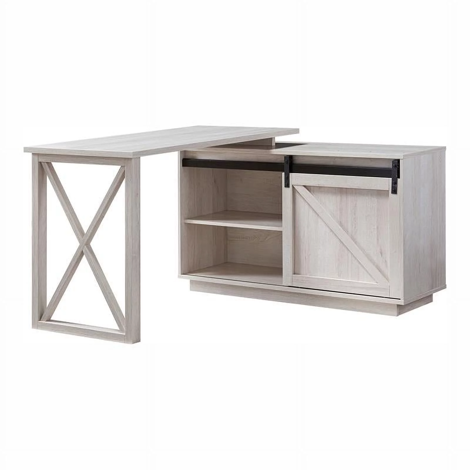 Furniture of America Oppen Transitional Wood L-Shape Desk in White Oak
