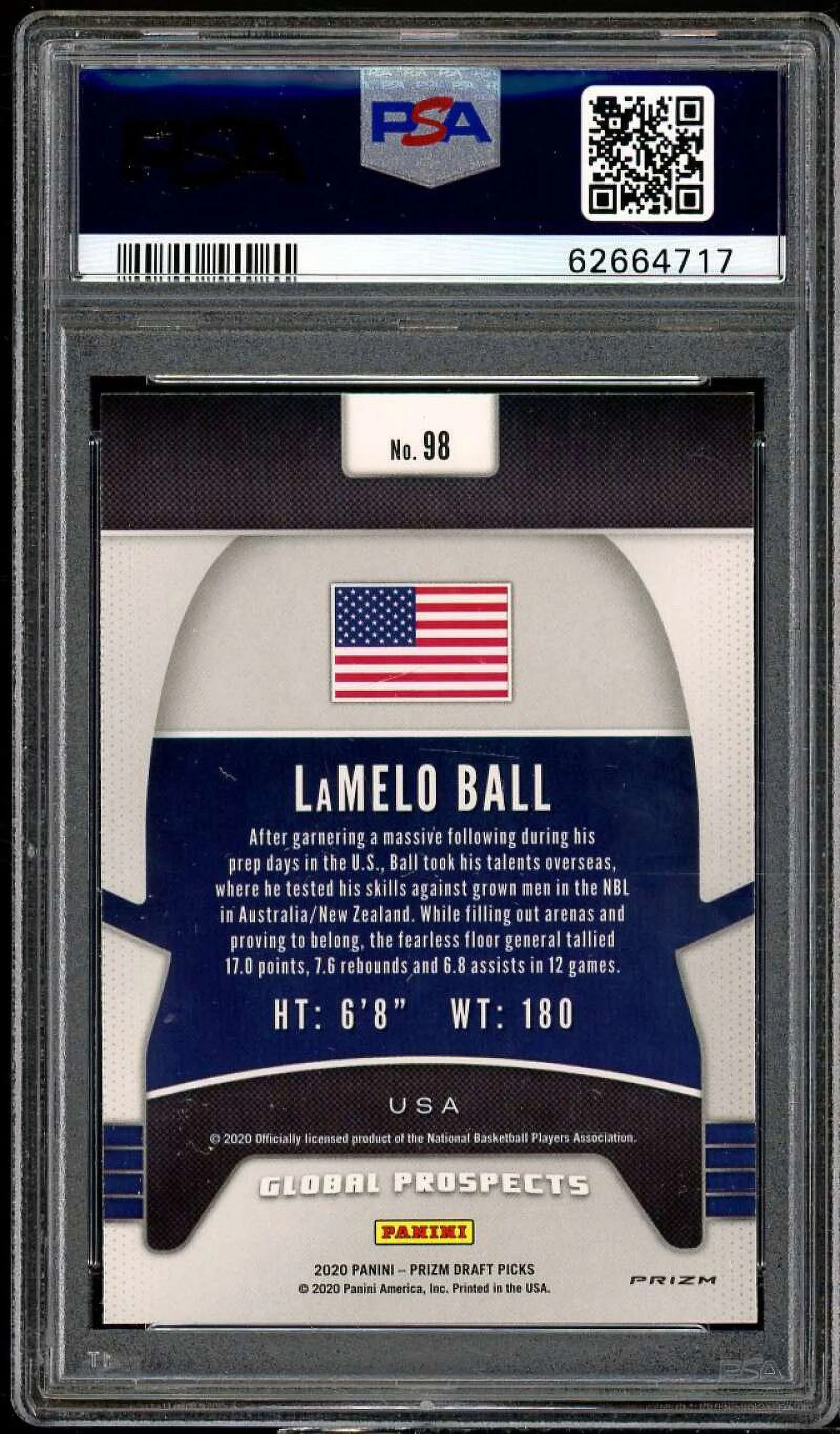 LaMelo Ball Rookie Card 2020-21 Panini Prizm DP Red White Blue Prizm #98 PSA 10